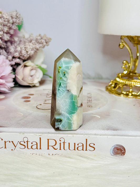 Green Flower Agate Tower 6.5cm