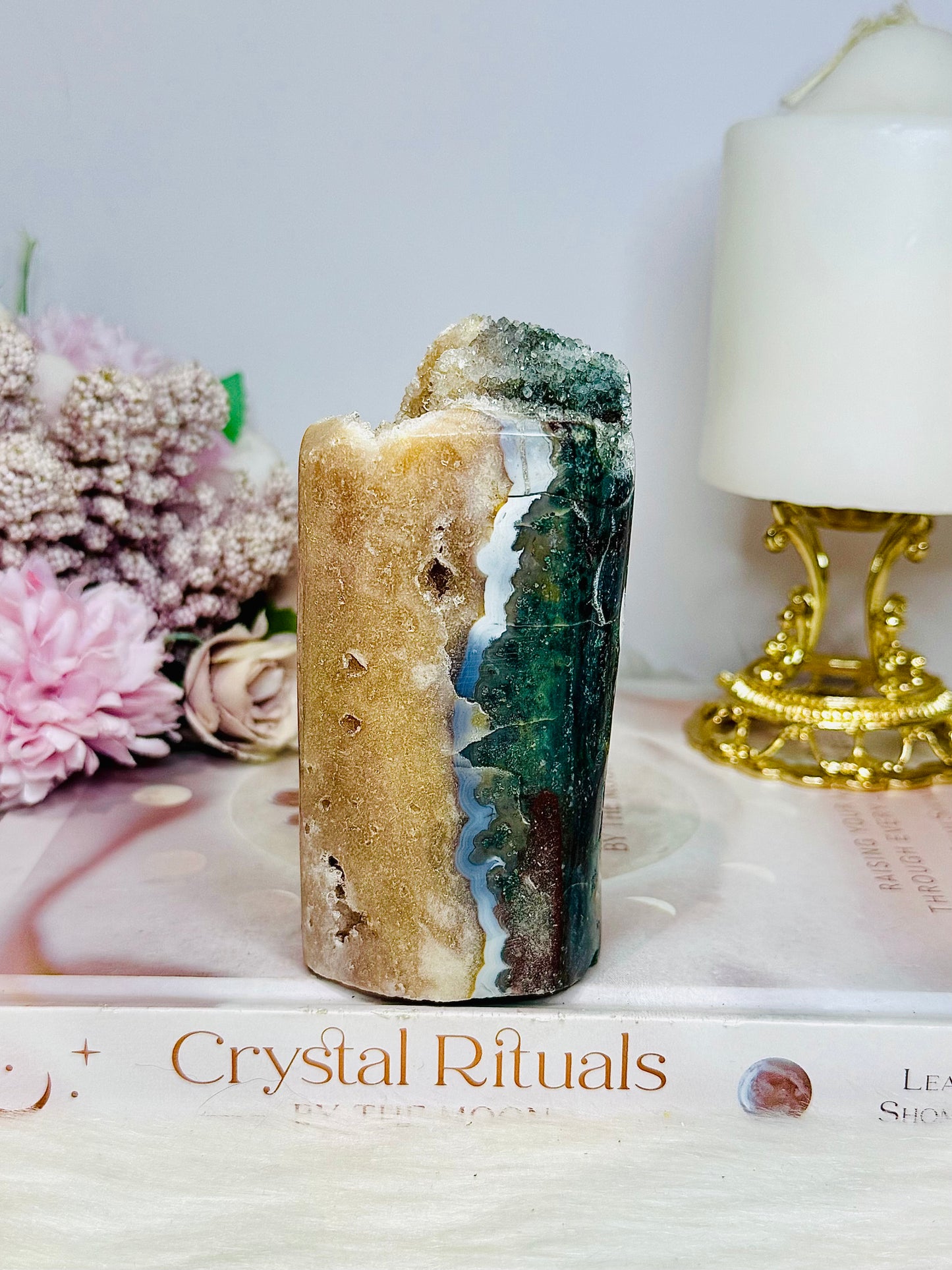 Pink Amethyst with Green Jasper Inclusions Druzy Freeform 466g 11cm
