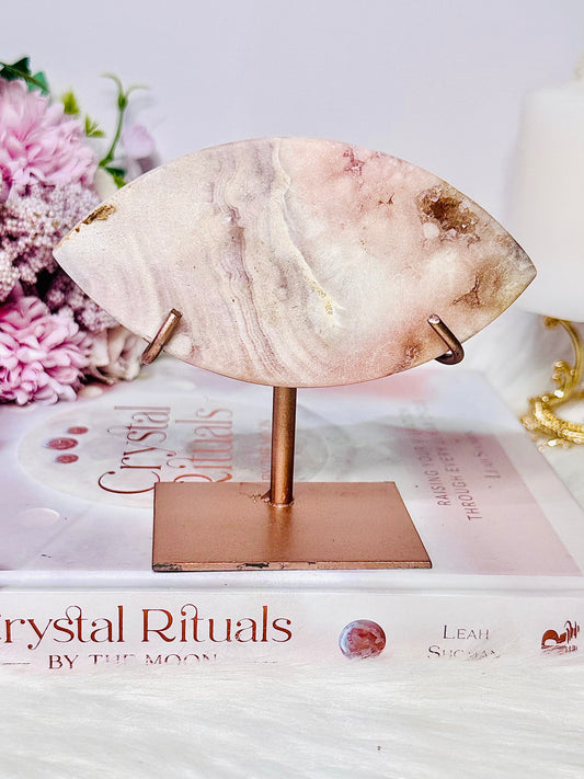 Pink Amethyst Carved Evil Eye On Rose Gold Stand 335grams