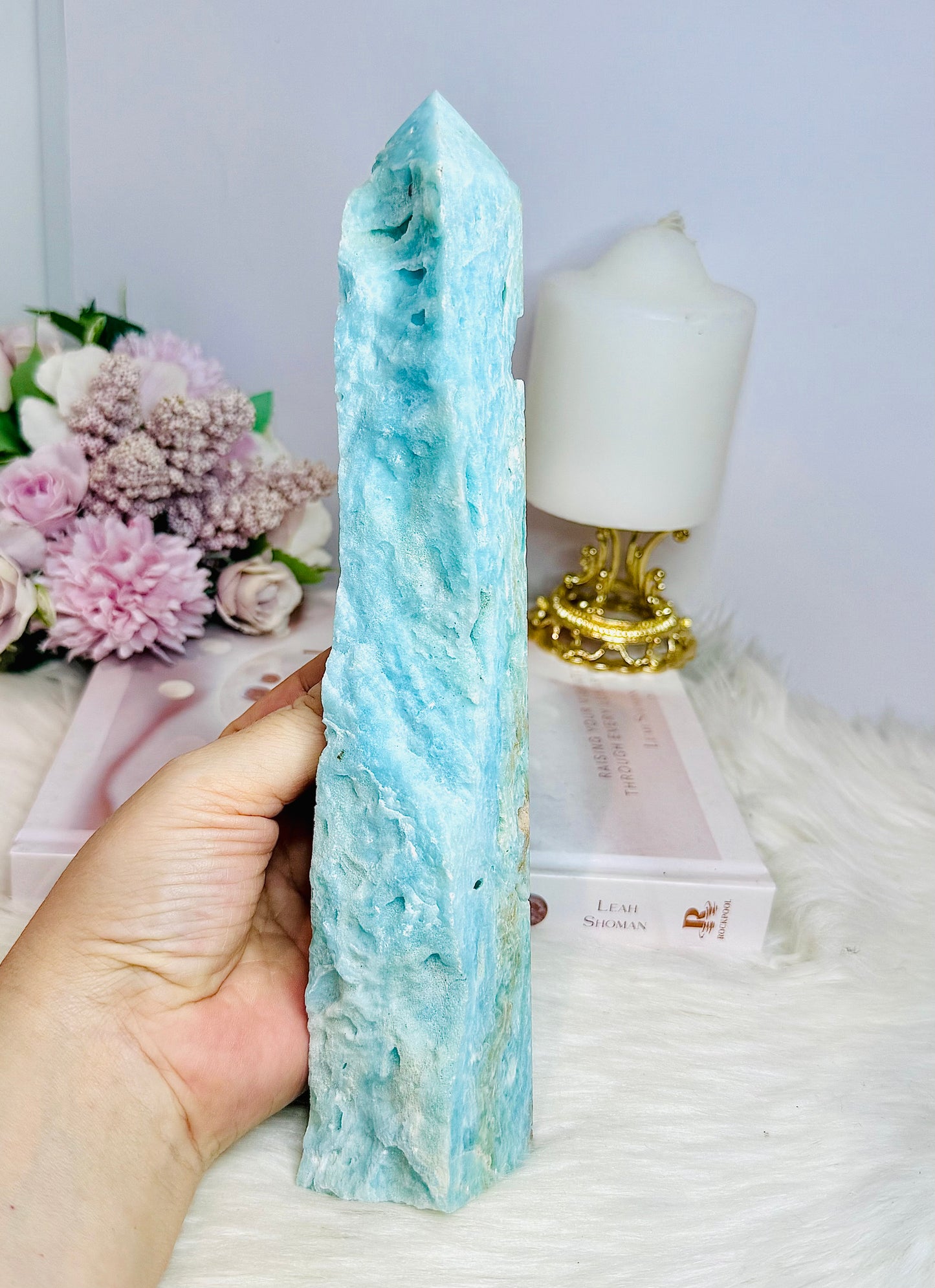 Large Blue Hemimorphite Druzy Raw Edge Tower 24cm 629g