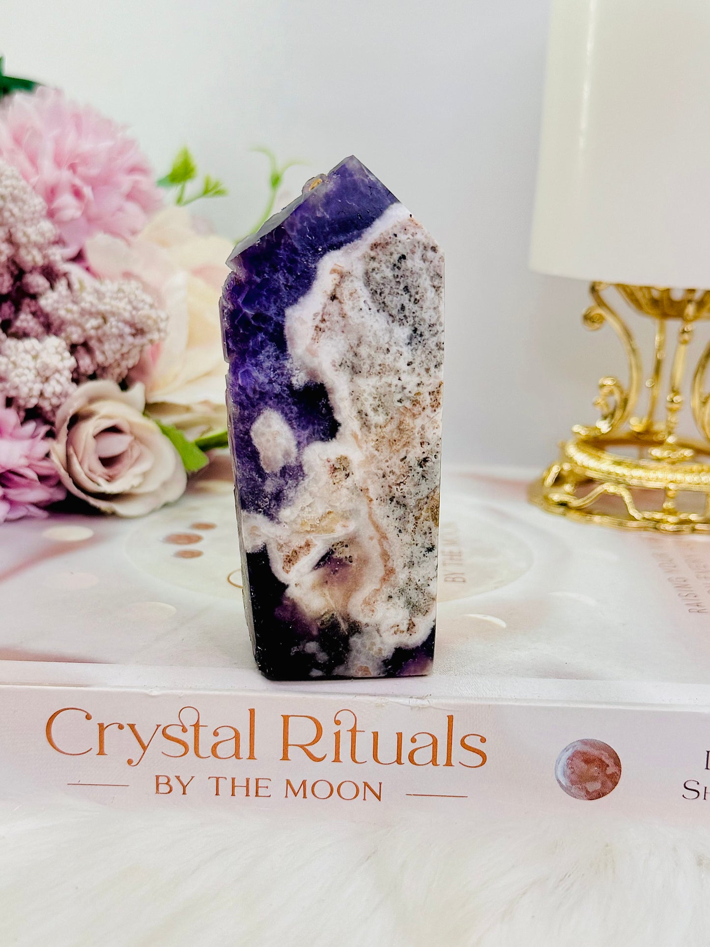 Natural Purple Root Fluorite Druzy Tower 9cm