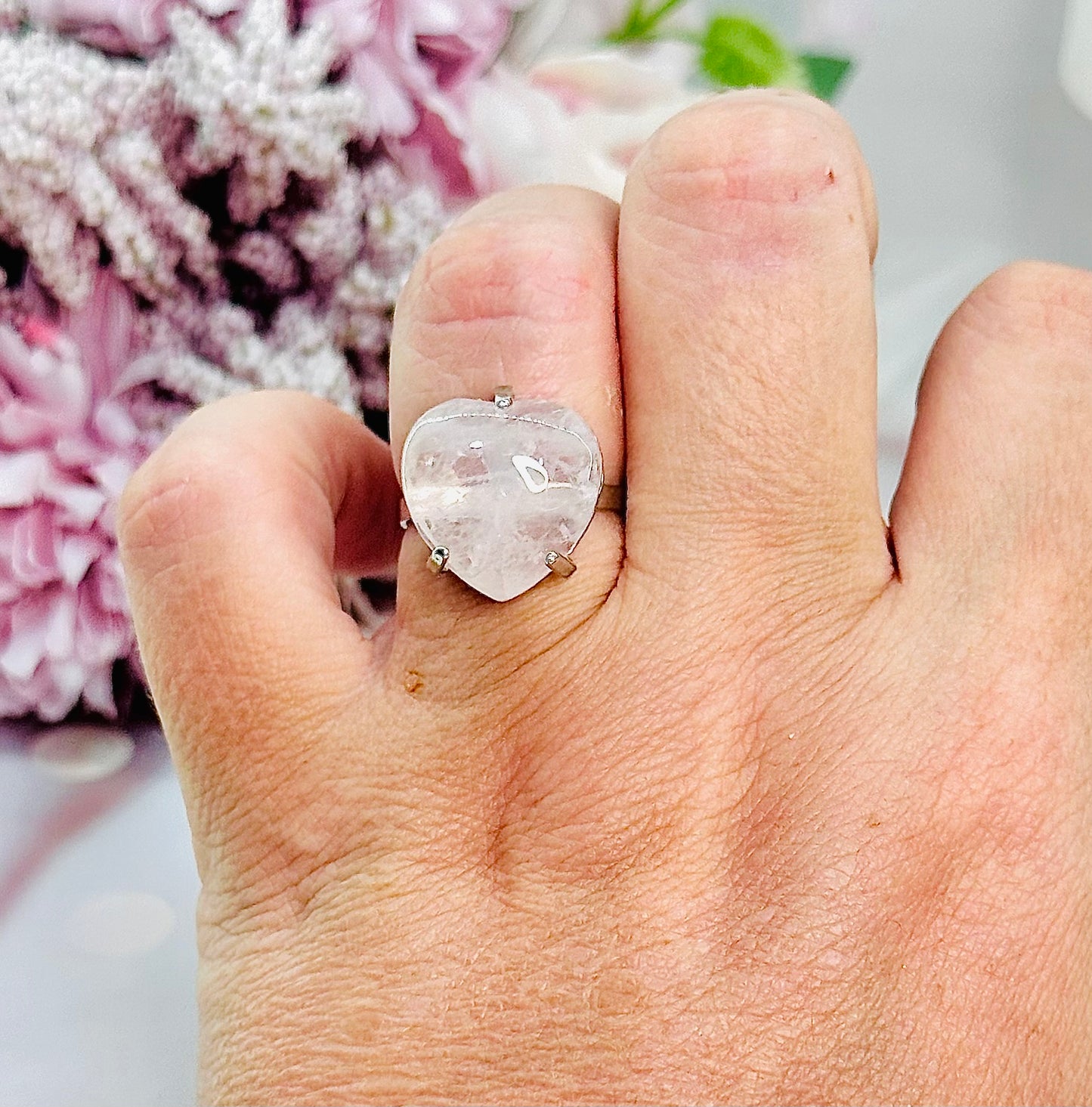 ⚜️ SALE ⚜️ Rose Quartz Heart Rings Silver Plated & Adjustable