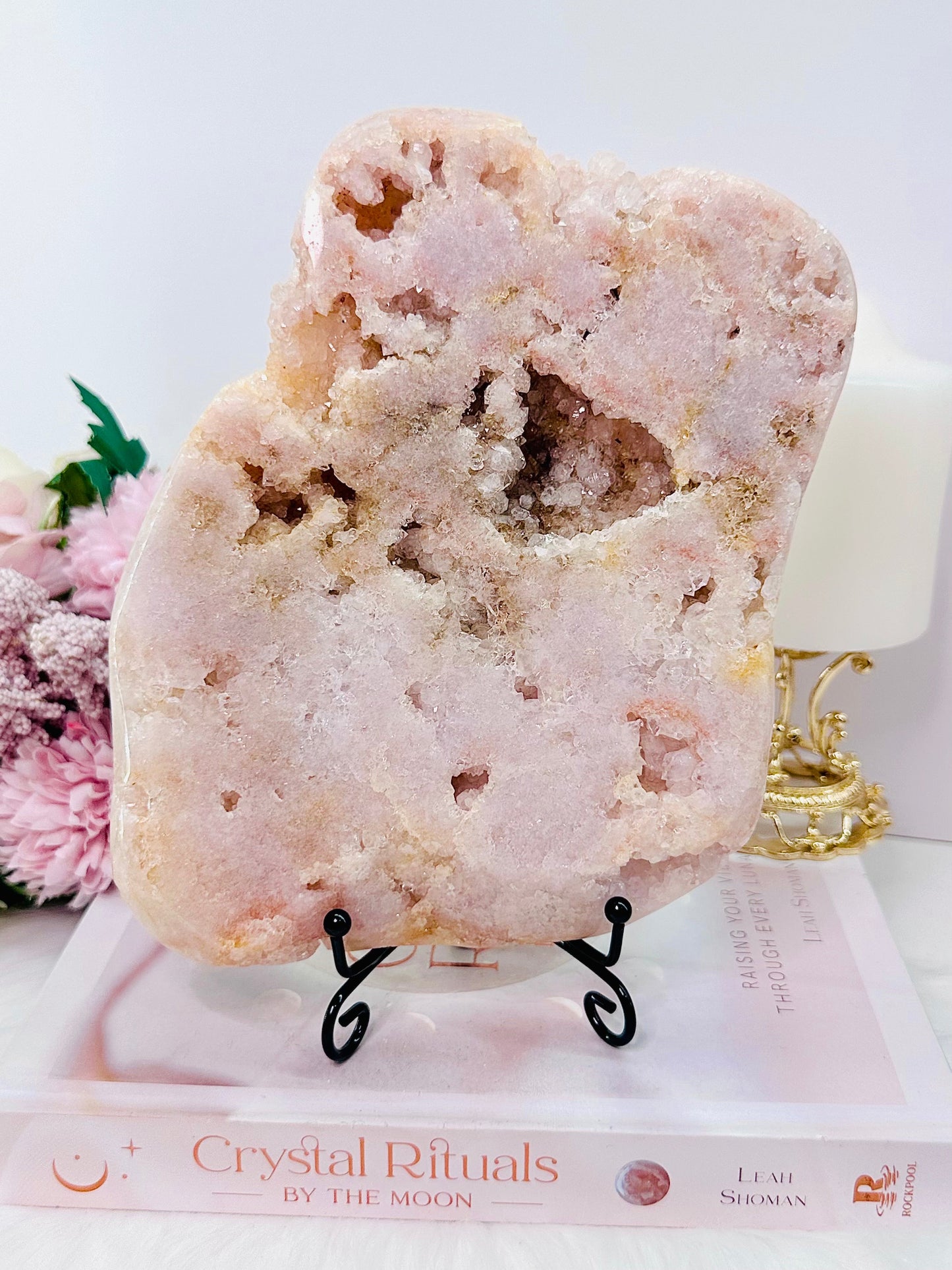 Huge 20cm Chunky 1.2KG Druzy Pink Amethyst Slab | Platter from Argentina On Stand