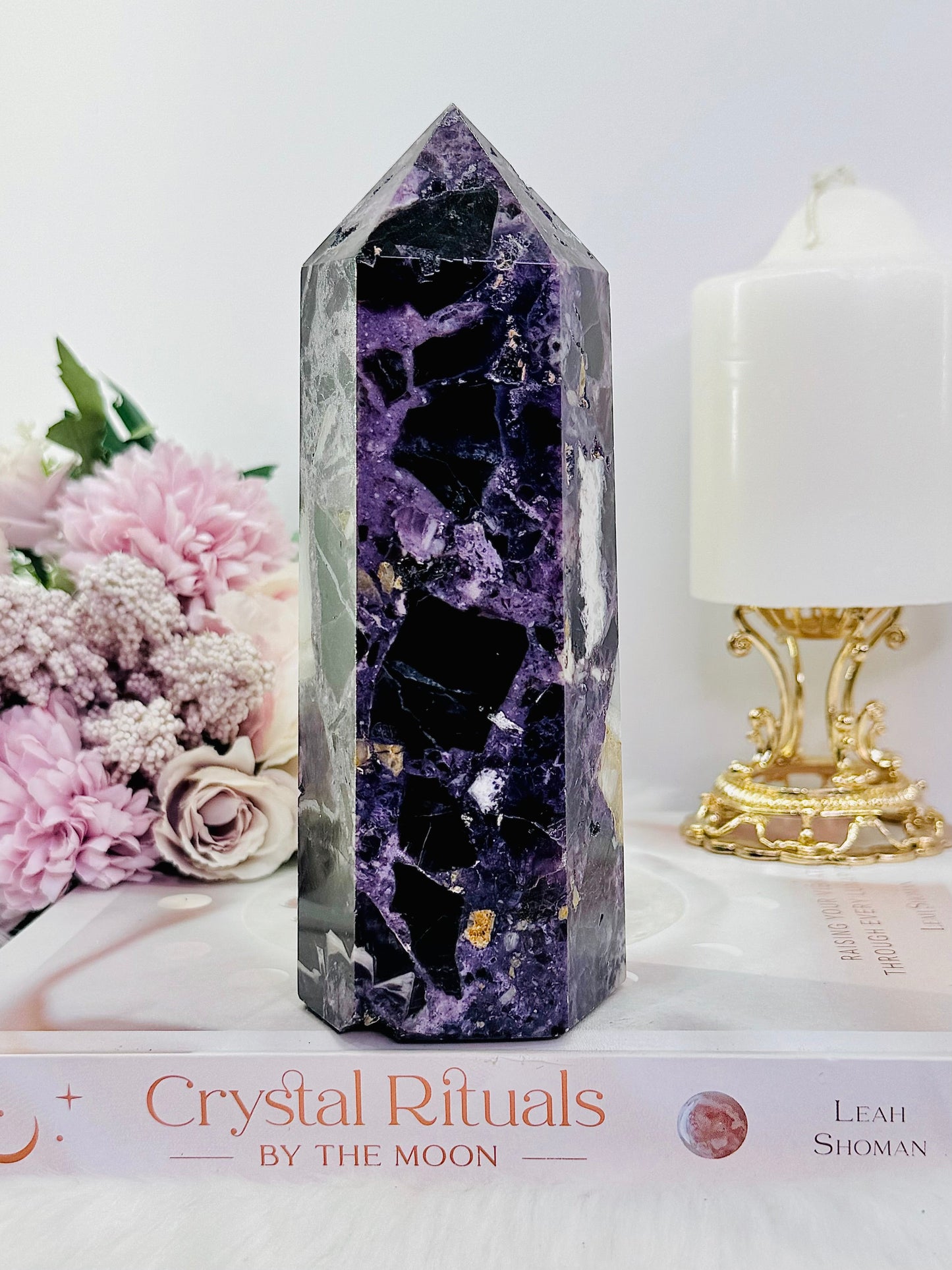 Large 16cm Chunky 865gram Purple Root Fluorite Tower