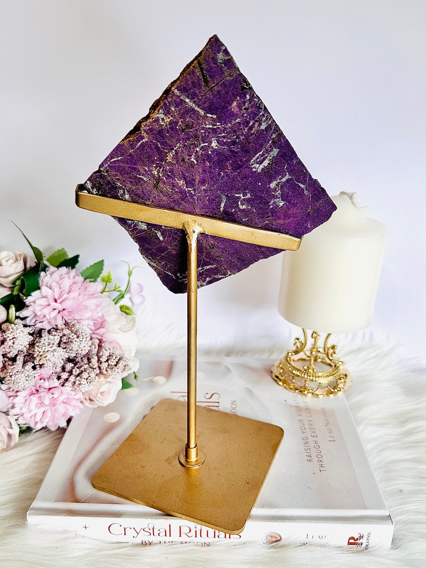 WOW!!!! Incredible Large 24cm 729gram Stunning Purpurite Slab On Gold Stand Absolutely Amazing From North Carolina USA