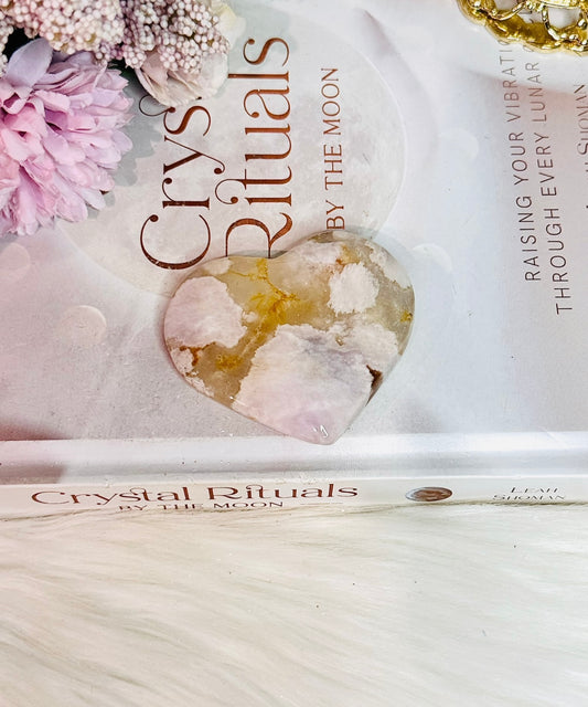 Flower Agate Carved Heart 5.5cm