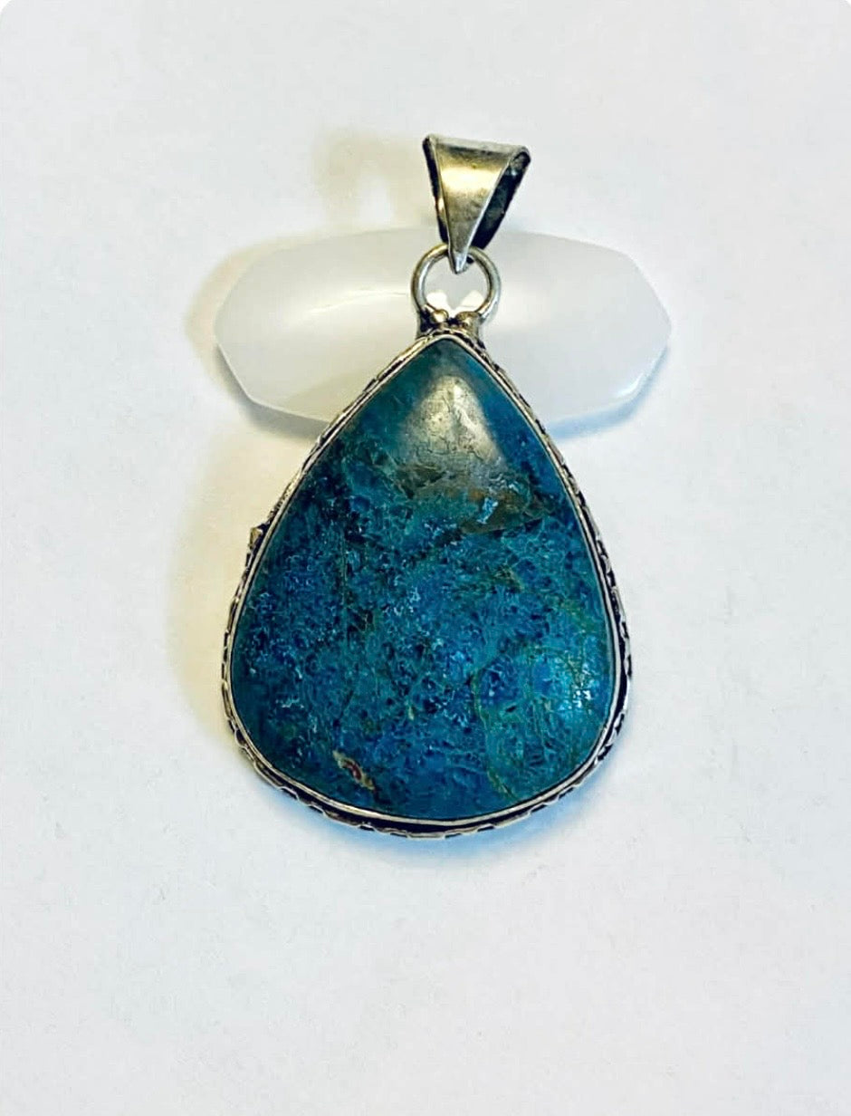 Sterling Silver 925 Chrysocolla Pendant in Gift Bag