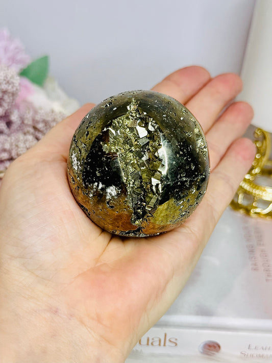 Large Druzy Pyrite Sphere on Stand 421g