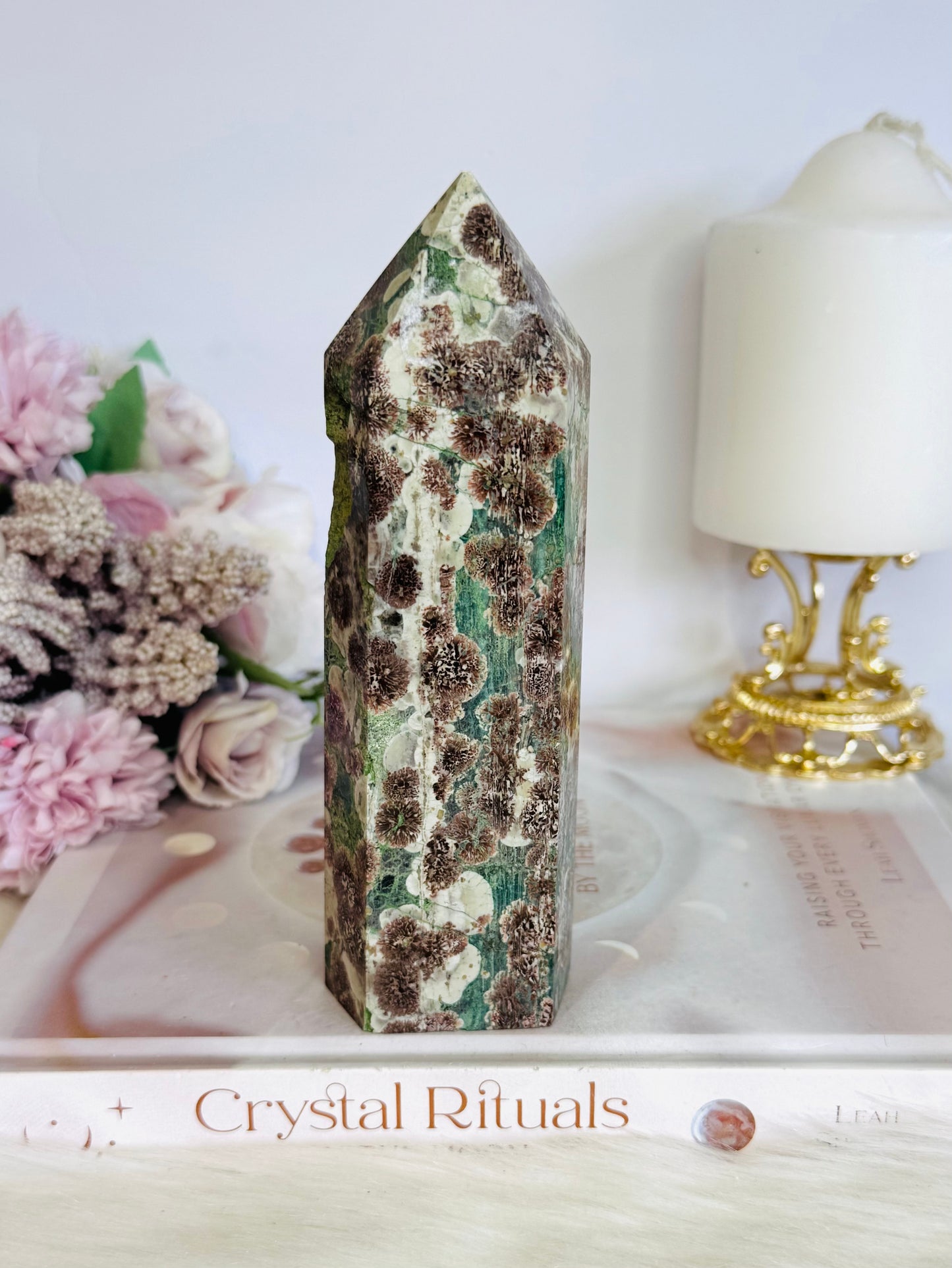 Green Firework Agate Large Tower 15cm ~ Reduced as chip on side