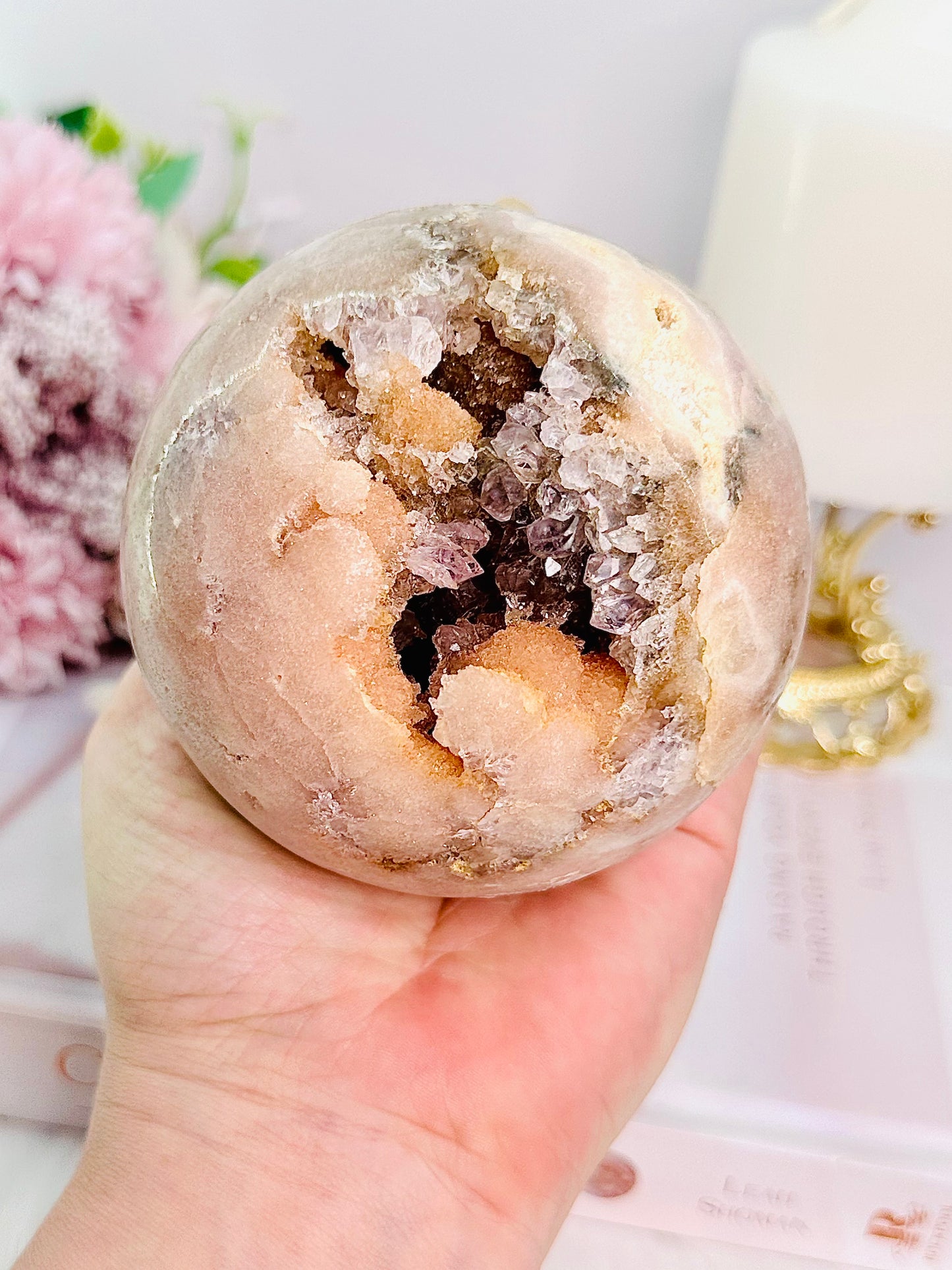 Classy & Absolutely Stunning Large 806gram 9cm Druzy Pink Amethyst Sphere on Silver Stand (glass stand in pic is display only) From Brazil ~ A True Masterpiece