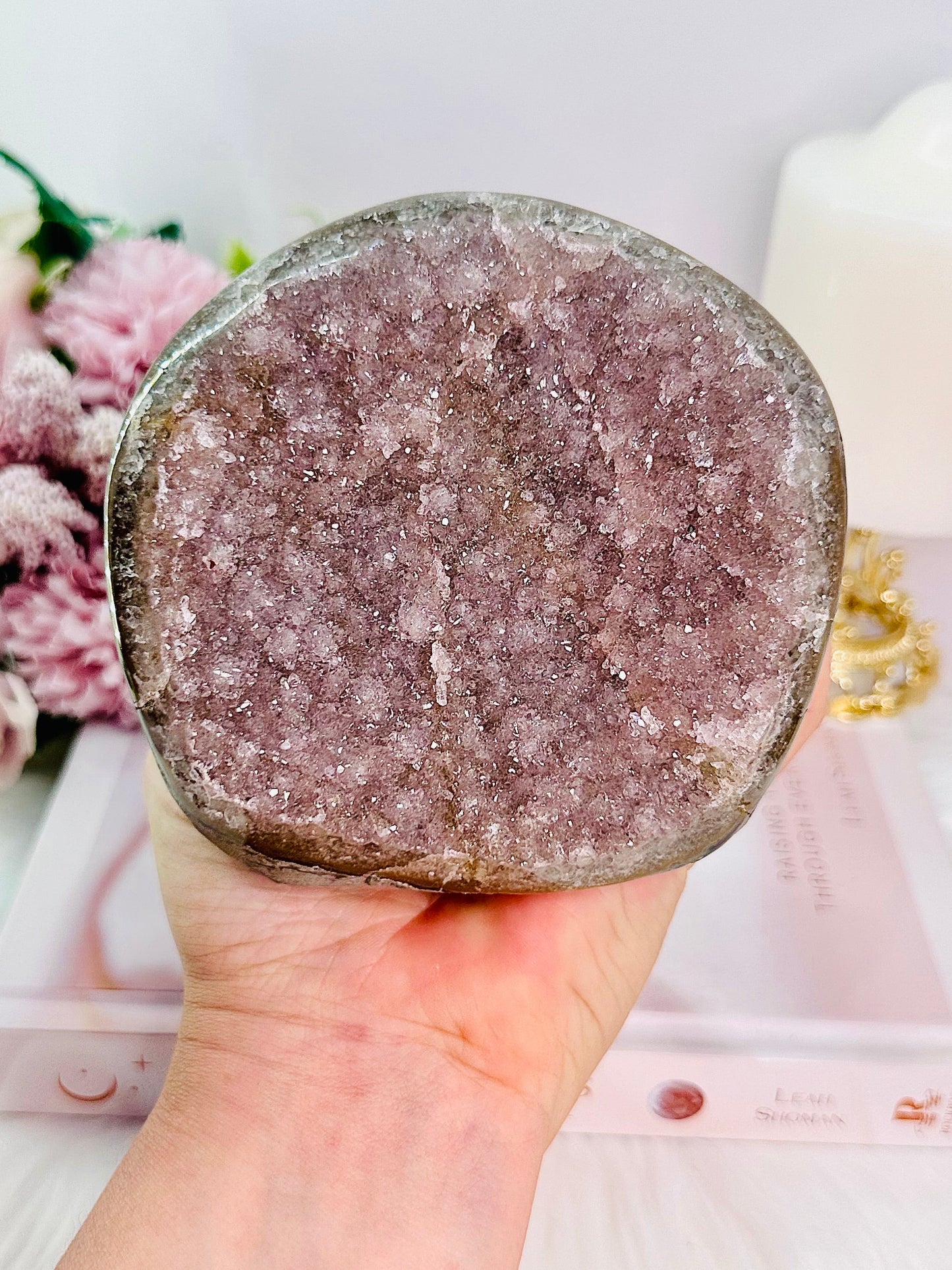 Large 998gram Galaxy Amethyst Base Cut Sugar Cluster From Uruguay