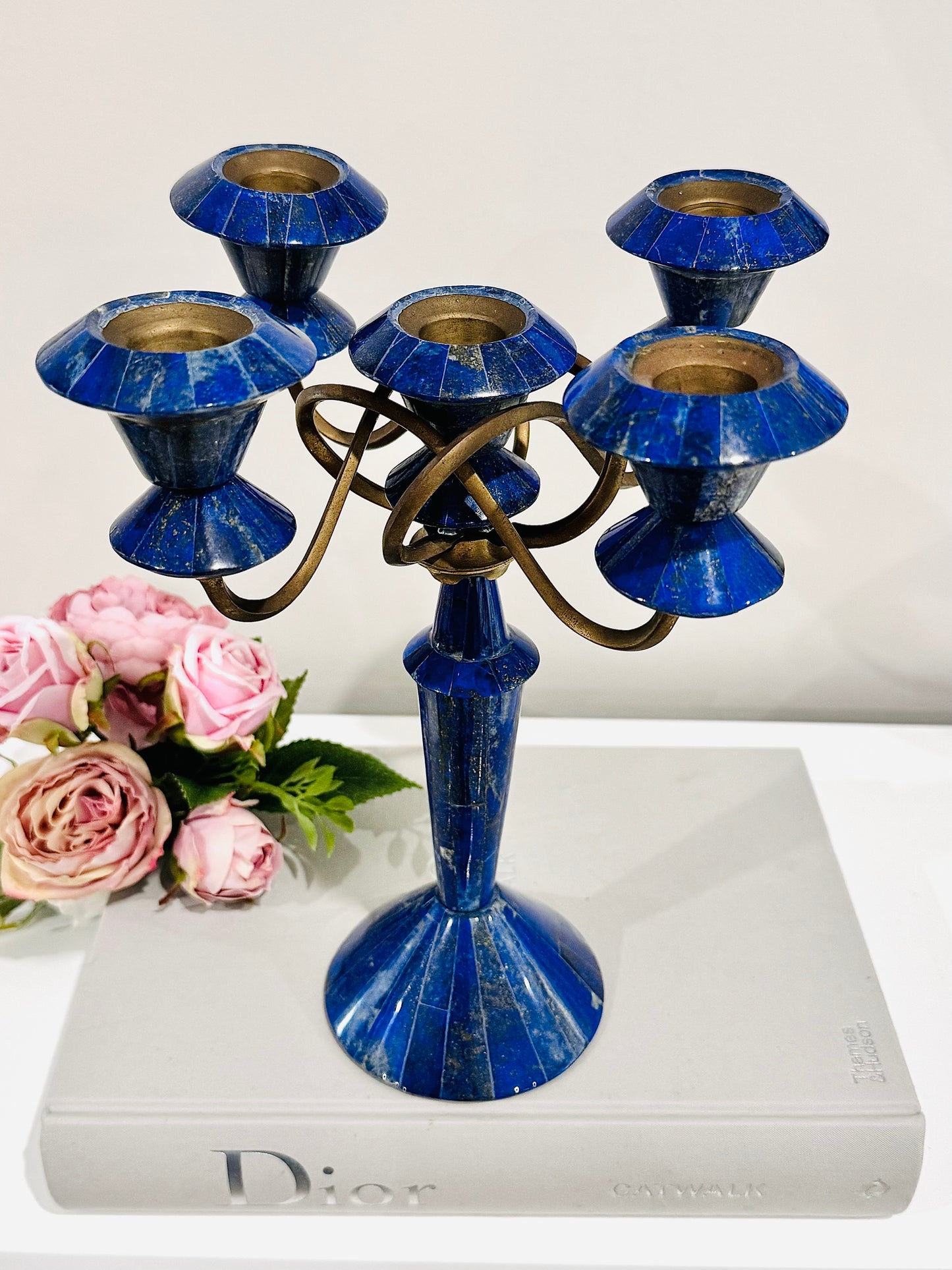 Natural Large 27cm Lapis Lazuli Carved Candelabra 1.4KG
