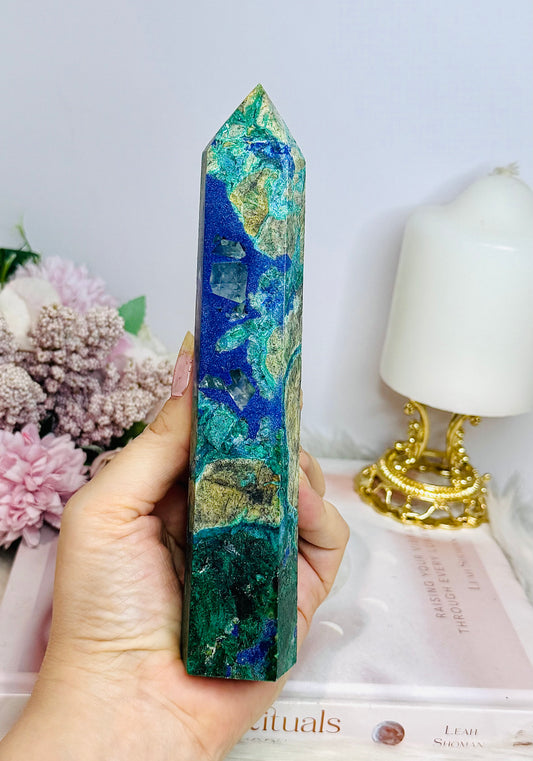 Large Azurite Tower 18cm High Grade