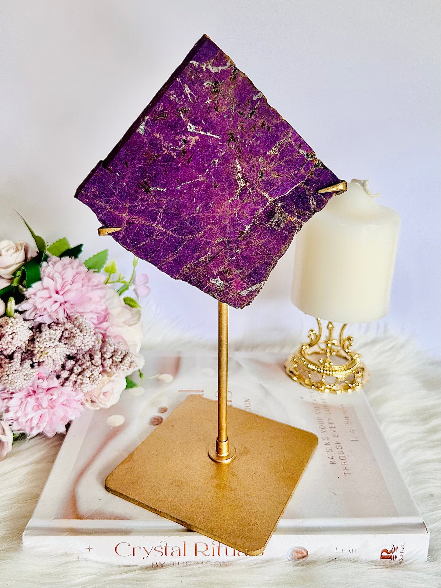 WOW!!!! Incredible Large 24cm 729gram Stunning Purpurite Slab On Gold Stand Absolutely Amazing From North Carolina USA