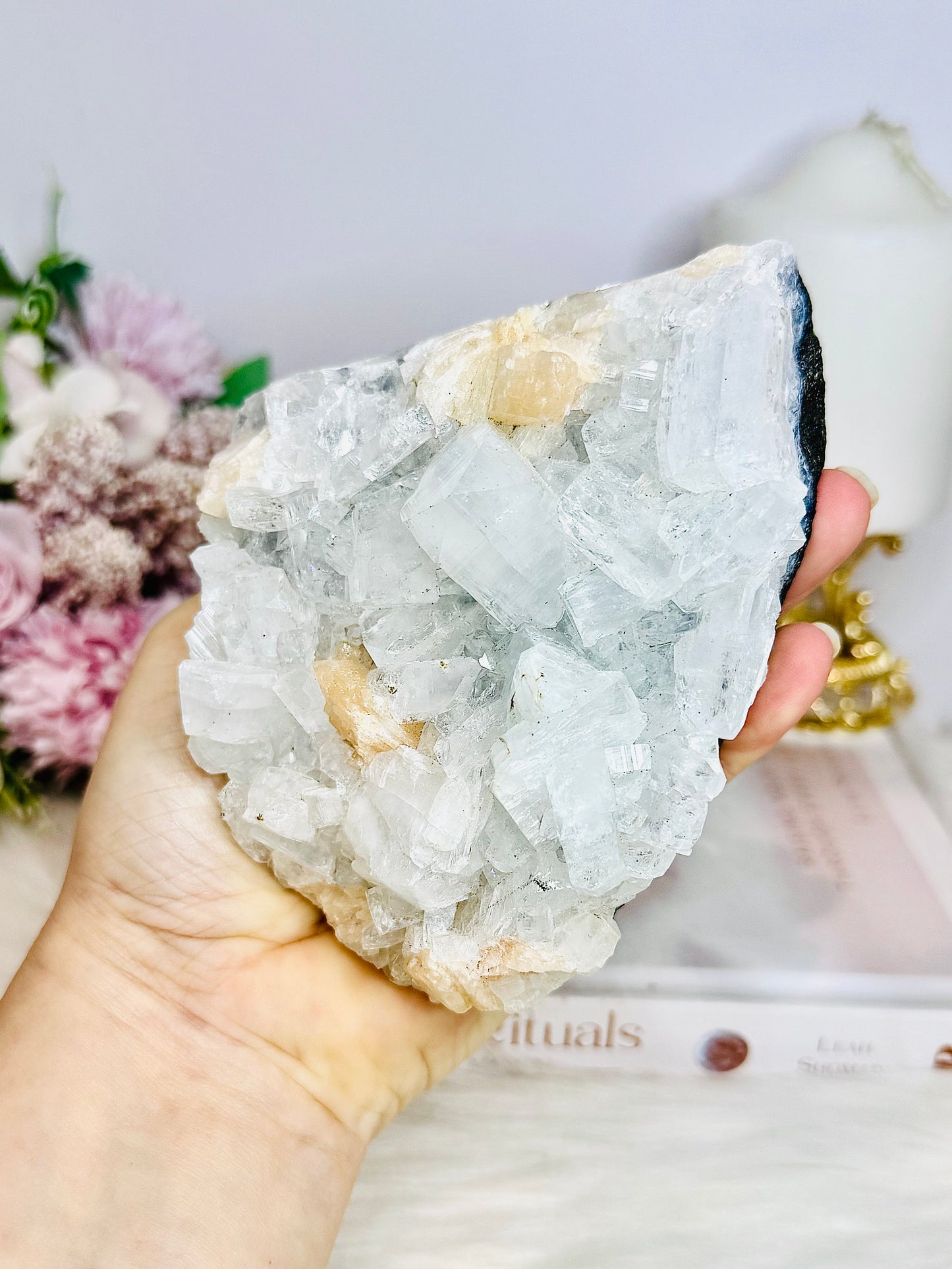 Large Natural Apophyllite with Calcite Freeform 640g