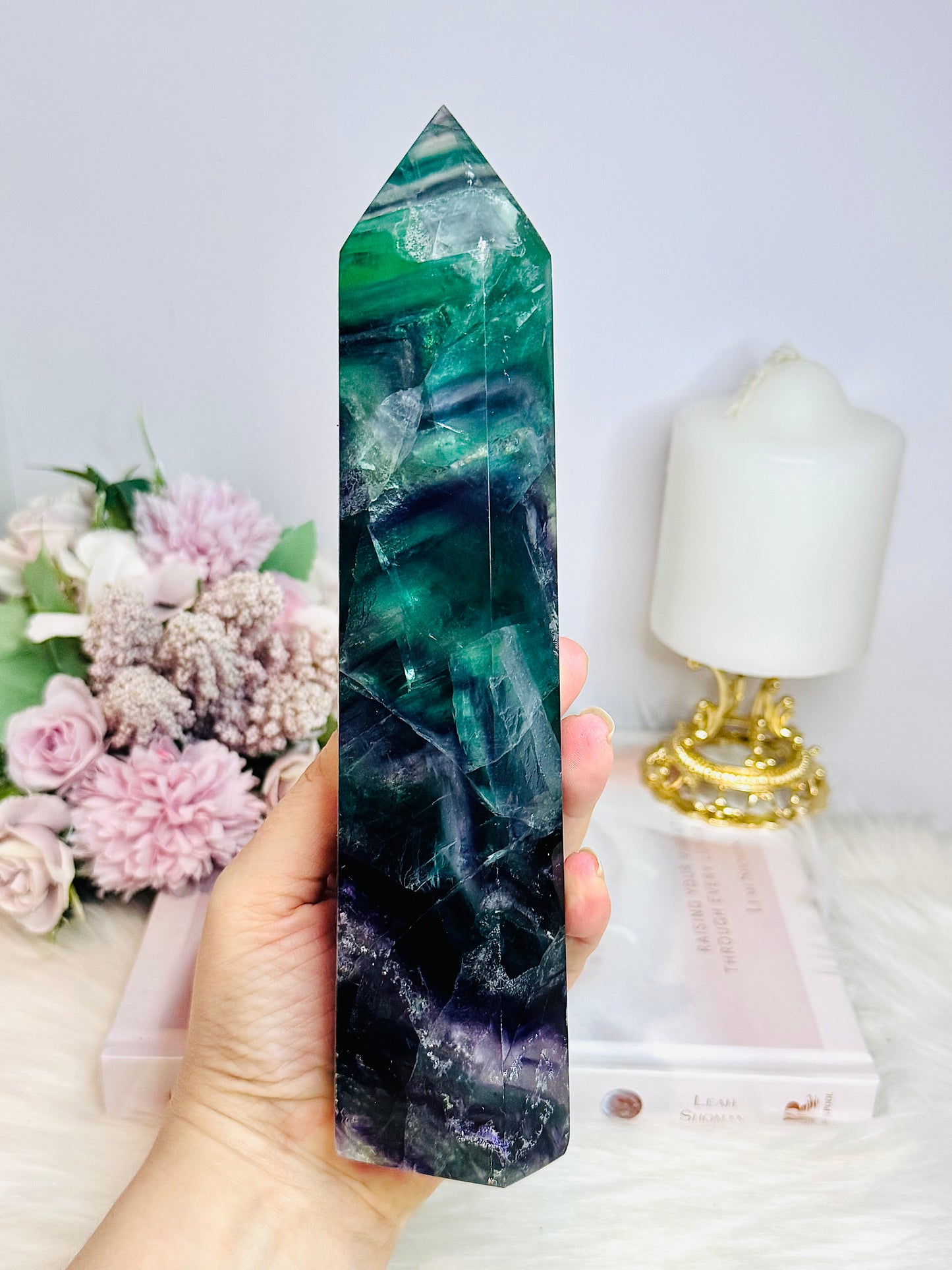 Large Rainbow Fluorite Tower Full of Rainbows 1.02KG 22cm