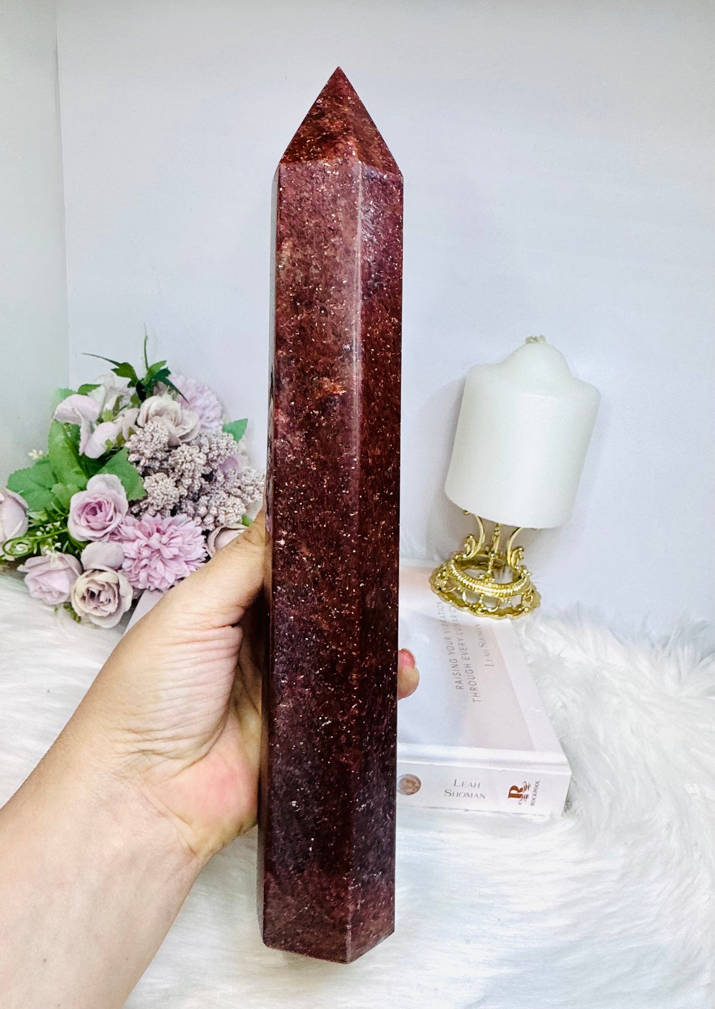 Large Strawberry Quartz Tower 27cm 886g