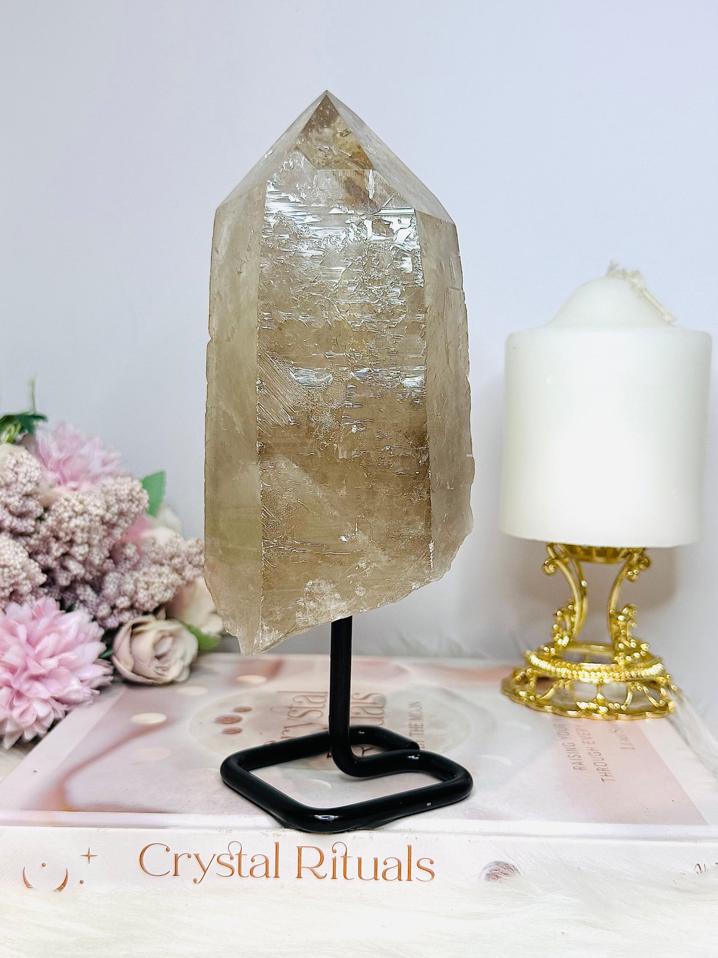 Large Natural Lemurian Smokey Quartz Tower | Freeform on Stand 21cm 1.01KG