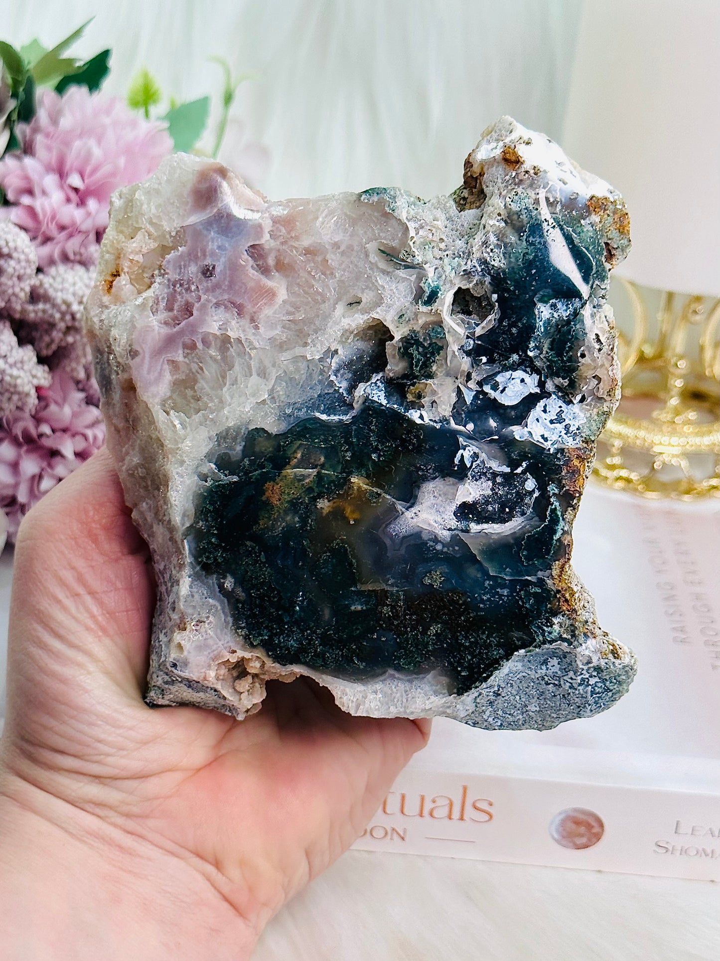 Stunning Chunky 384gram Druzy Pink Amethyst Slab with Jasper Green Inclusions