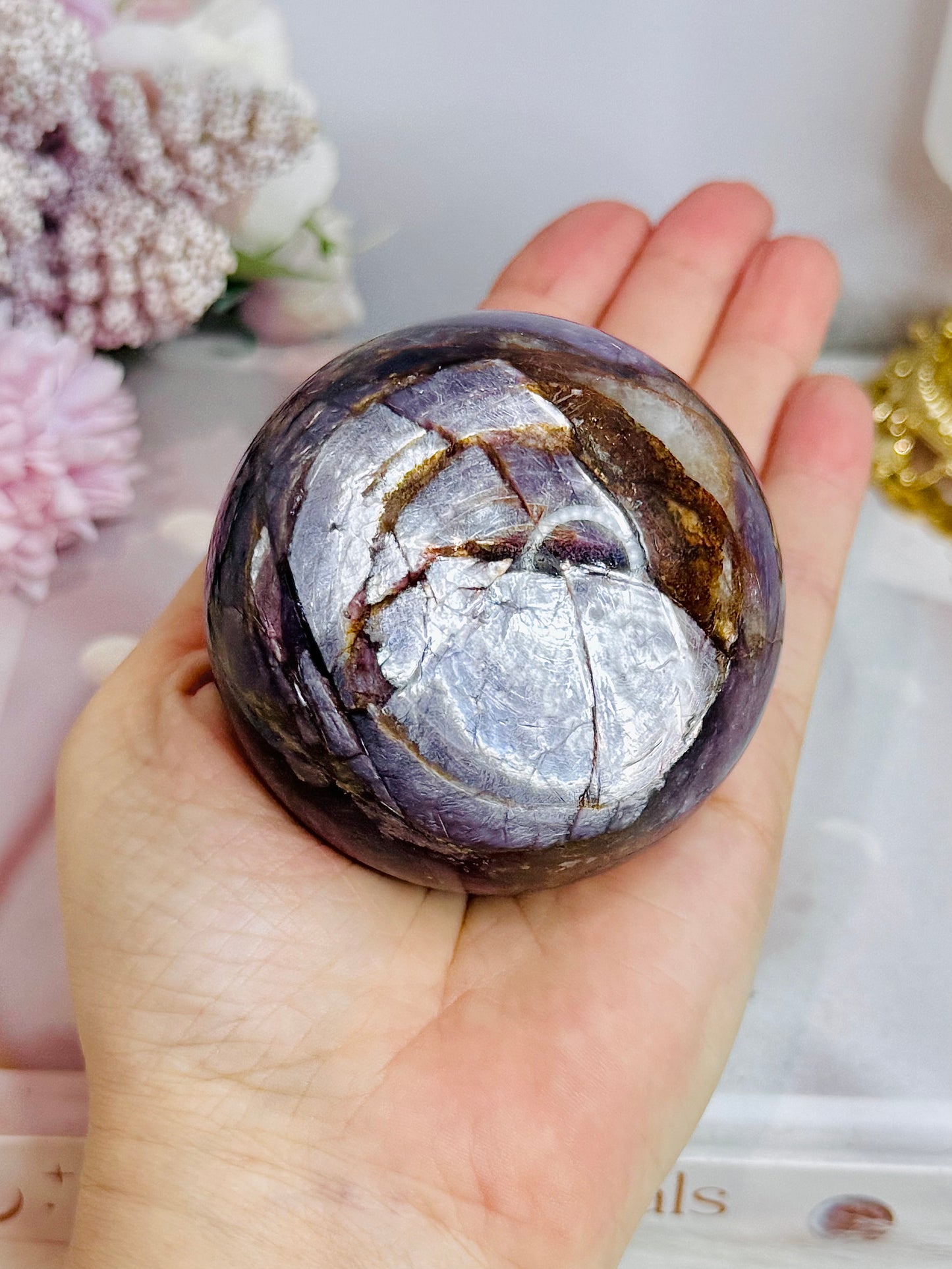 Large High Grade Purple Mica Sphere 448g On Stand