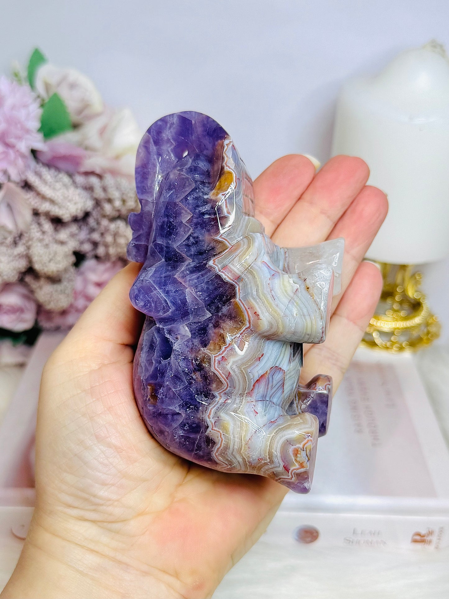 Amethyst X Mexican Lace Agate Elephant 12cm 430g