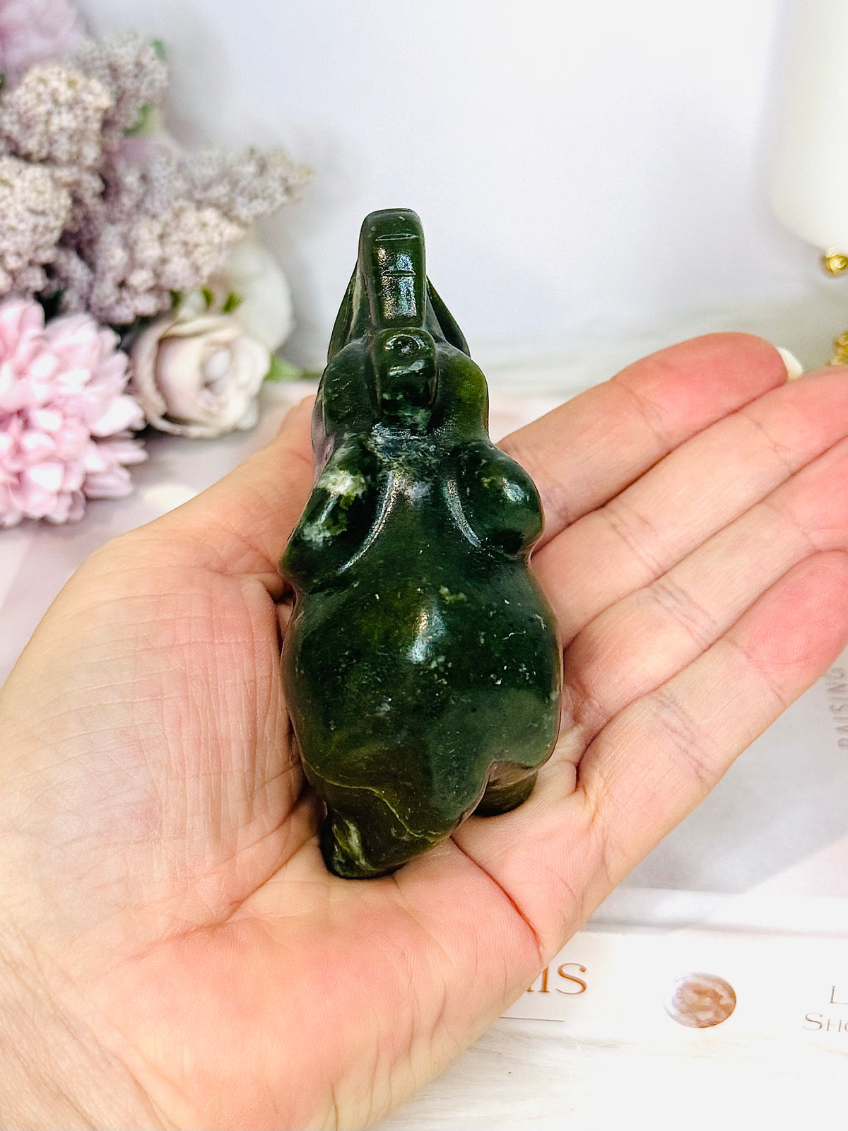 Green Jade Carved Elephant 8cm