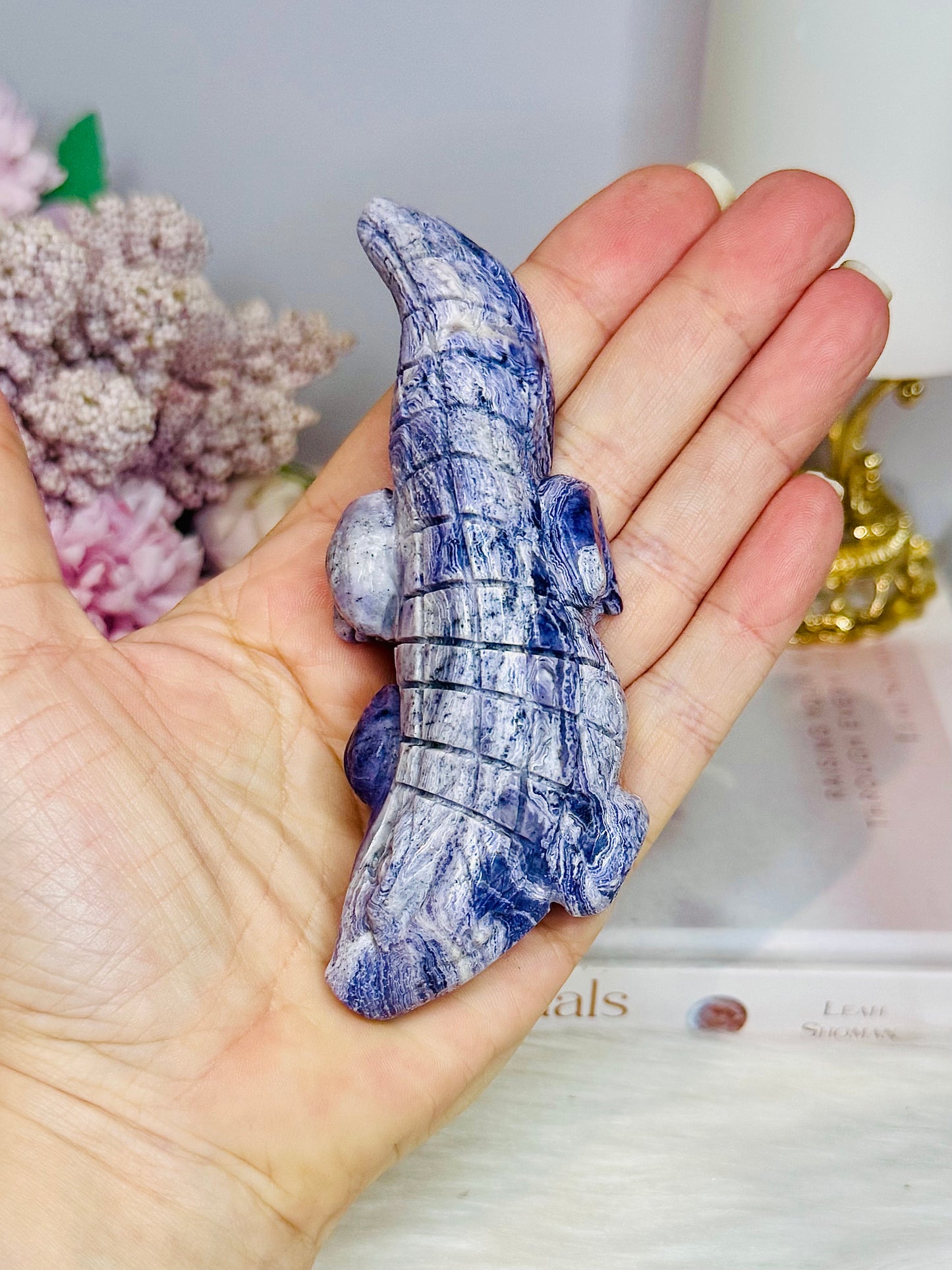 Carved Tiffany Stone Crocodile 11cm