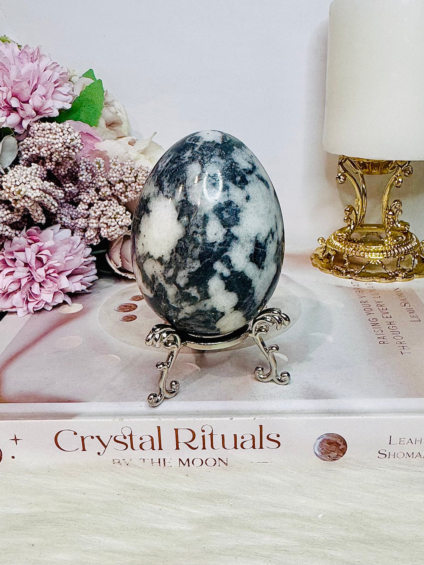 Grey Jasper Carved Egg On Stand 287gram