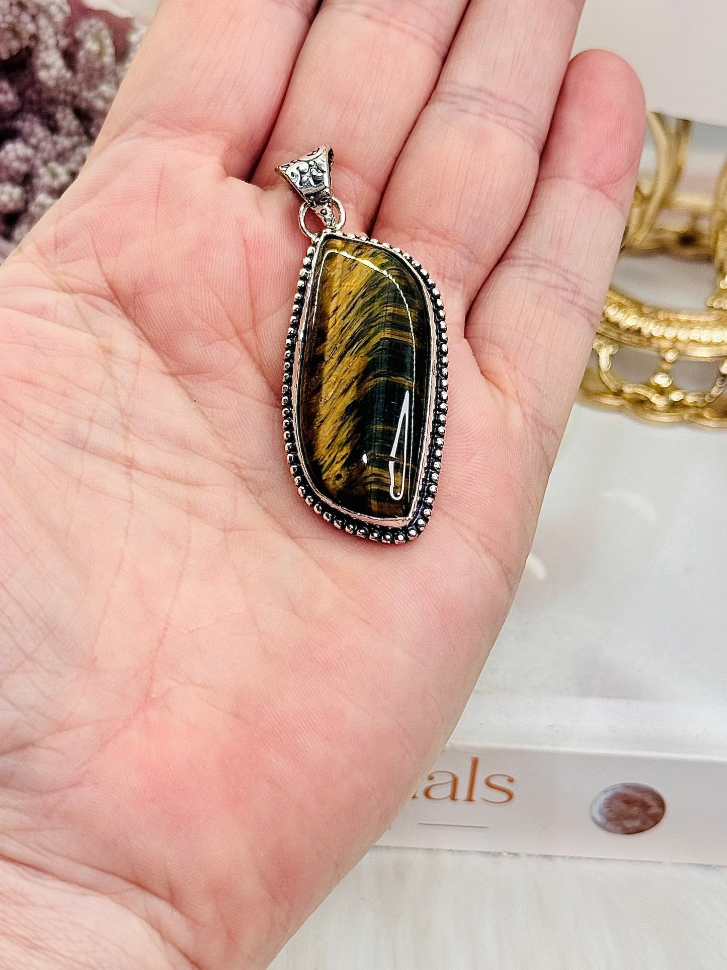 Natural Tigers Eye Pendant In Gift Bag
