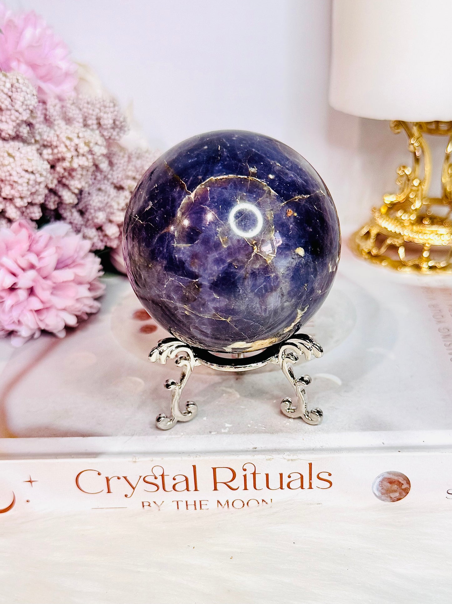 Stunning Large 346gram Lavender Rose Quartz Sphere On Stand