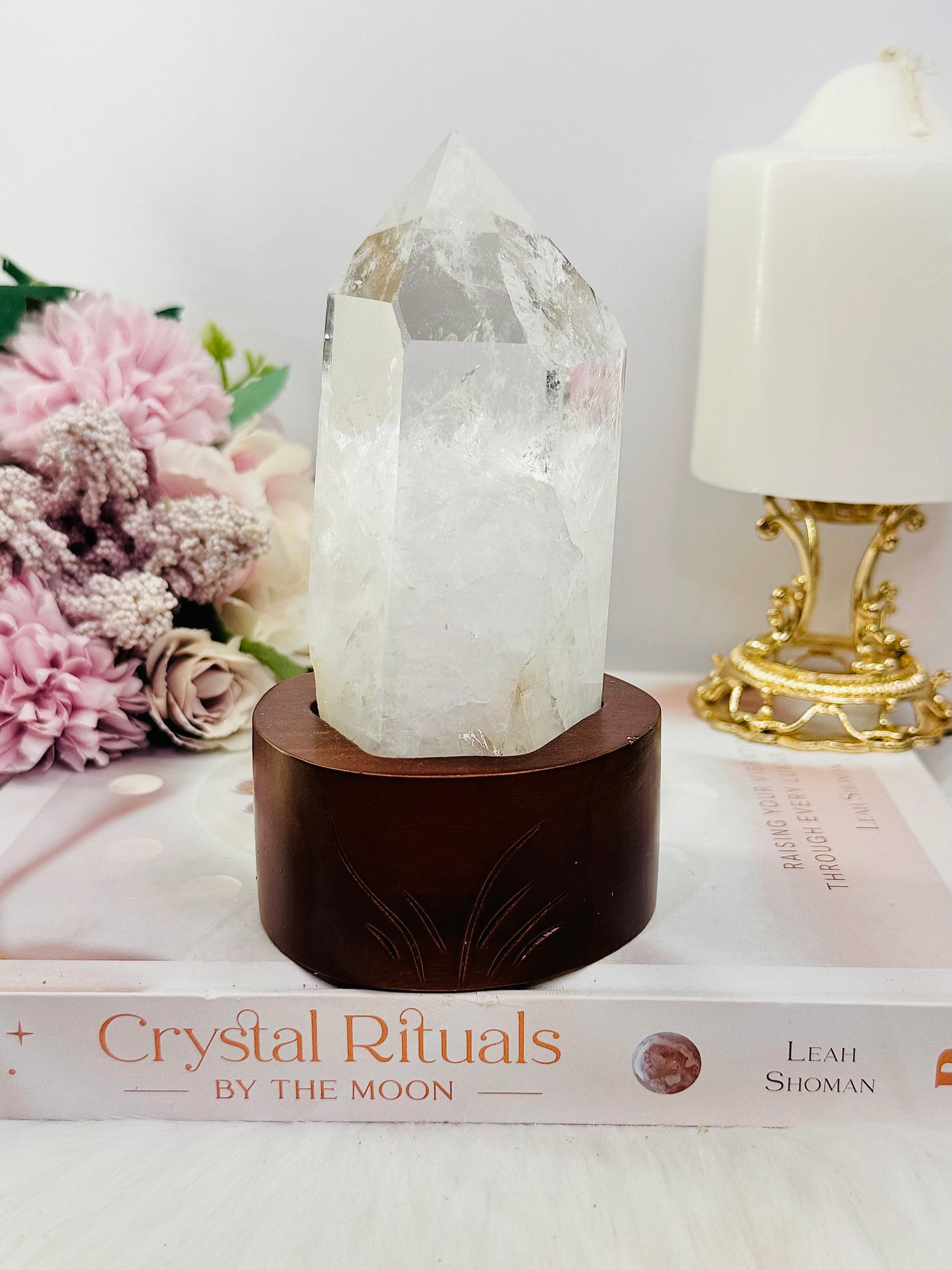 Natural Clear Quartz Tower On Timber Base 14.5cm 512grams