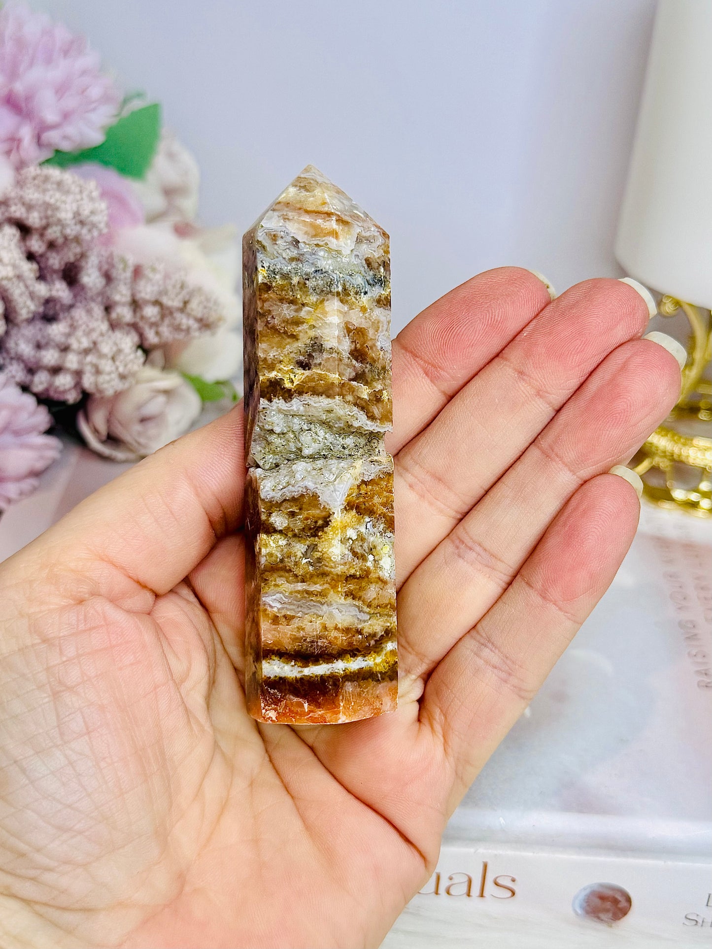 Druzy Sunstone Tower with Apatite Inclusion 10cm