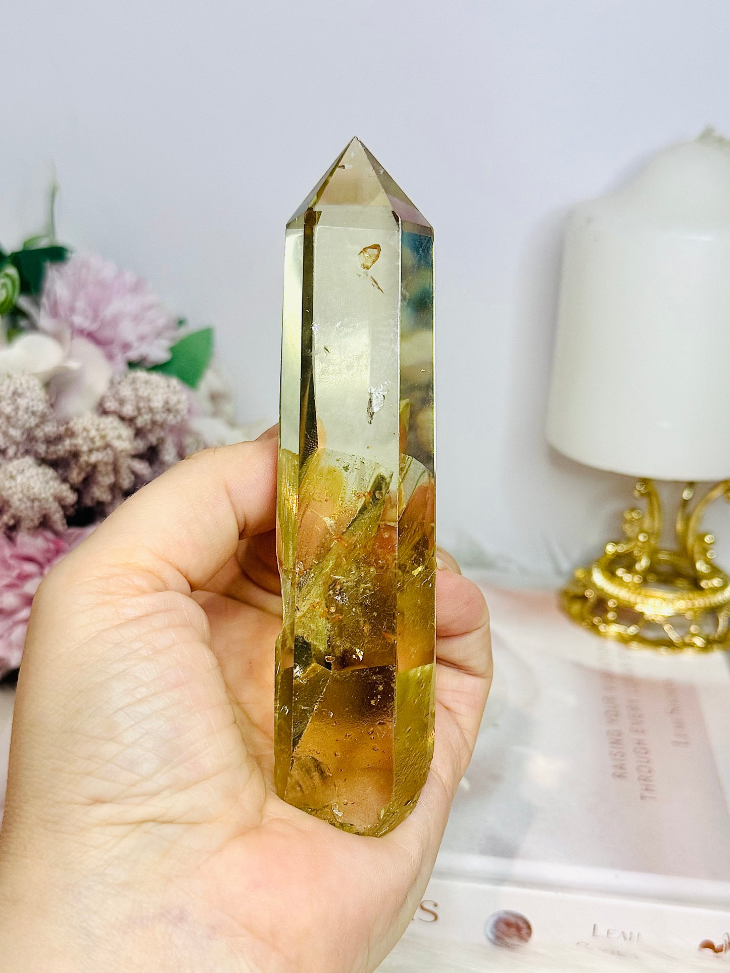 Citrine Tower 19cm Inc Stand (Cut in back of tower)