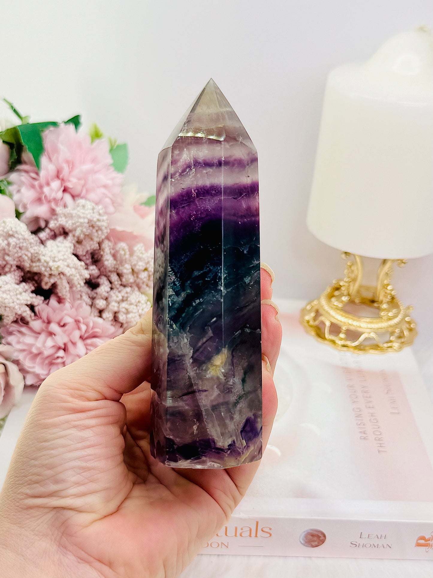 Large Chunky 13cm Rainbow Fluorite Tower