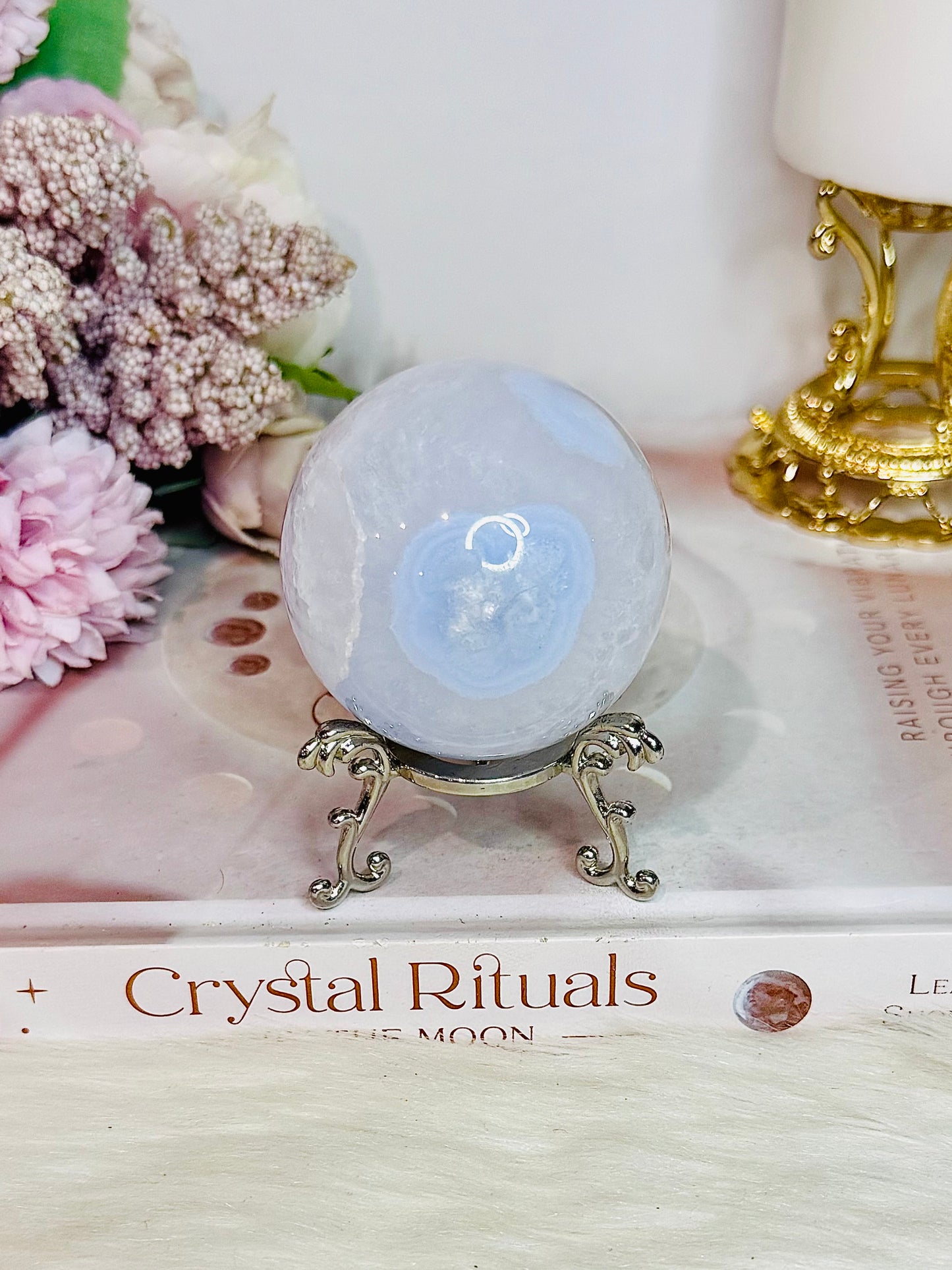 Druzy Blue Lace Agate Sphere On Stand 215grams