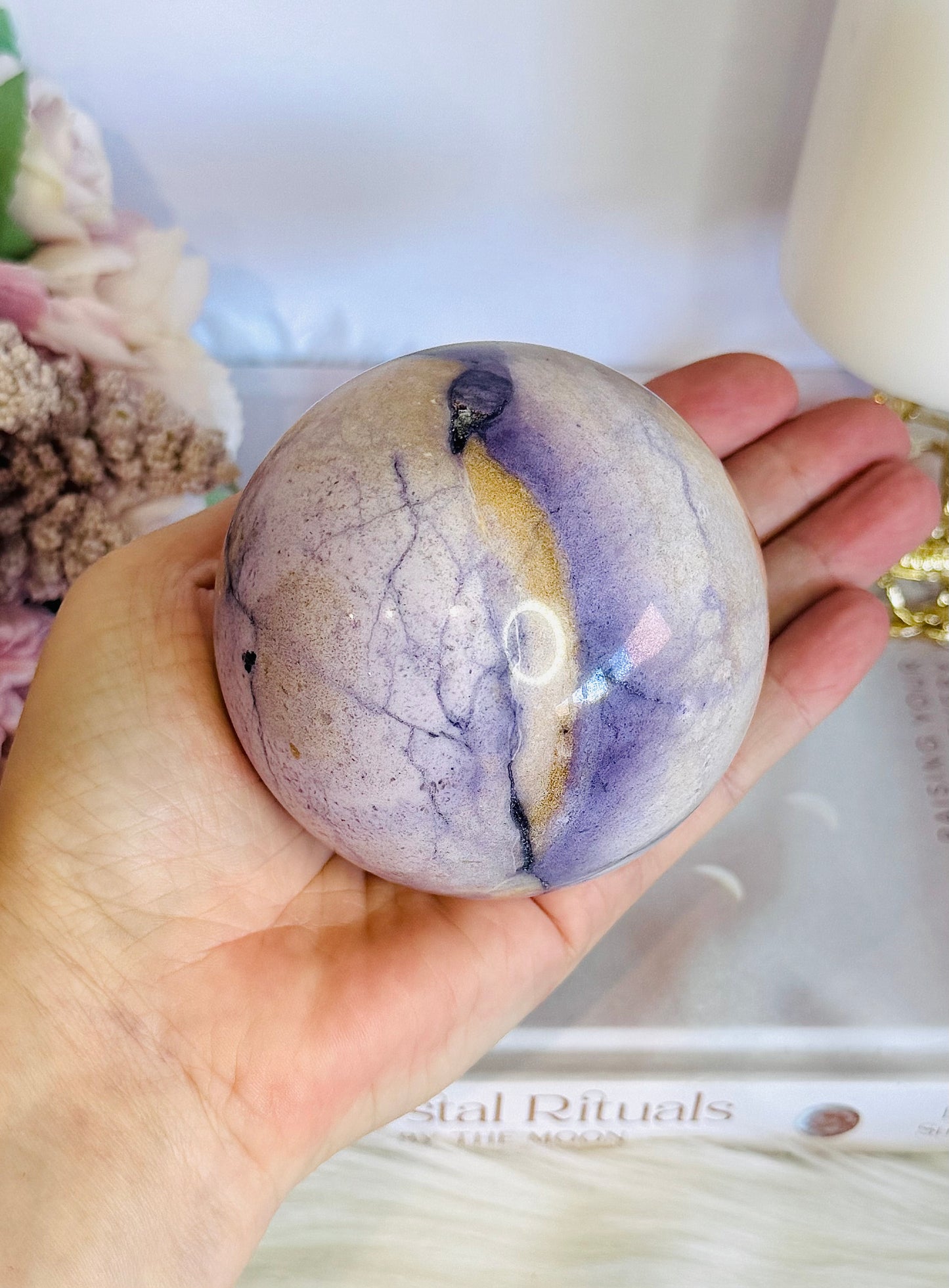 High Grade Rare Incredible Large Natural Tiffany Stone Carved Sphere On Stand 8cm 678grams