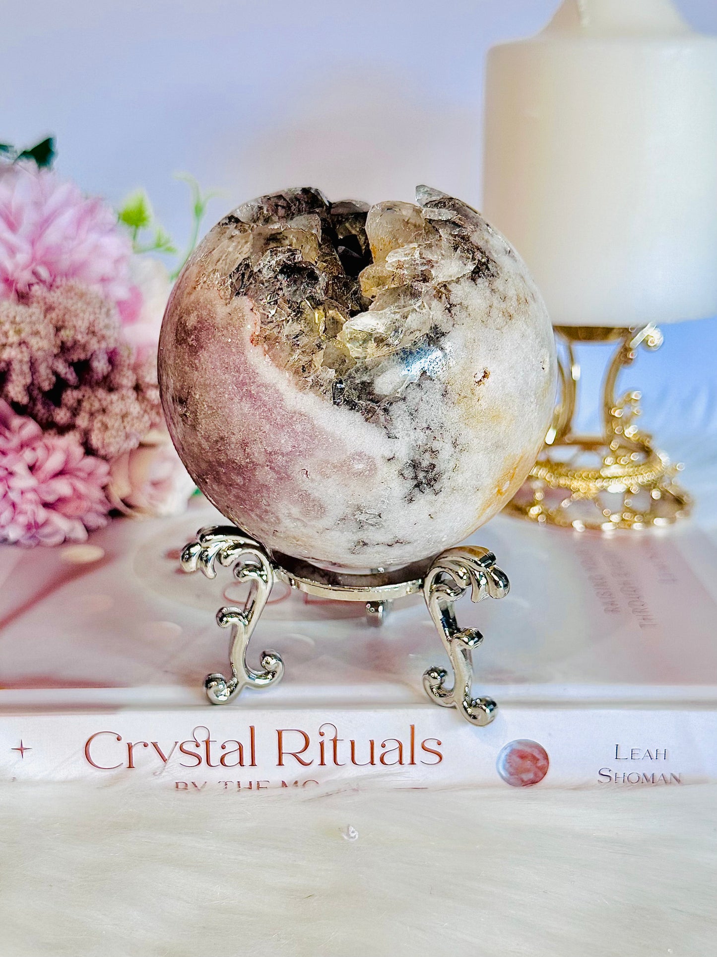 She Is Mesmerising!!! Classy & Fabulous 672gram Druzy Pink Amethyst Sphere On Stand From Brazil