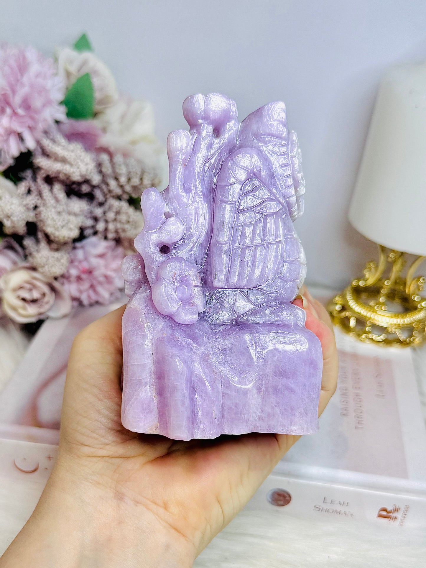 Large Kunzite Carved Owl 698g 11cm