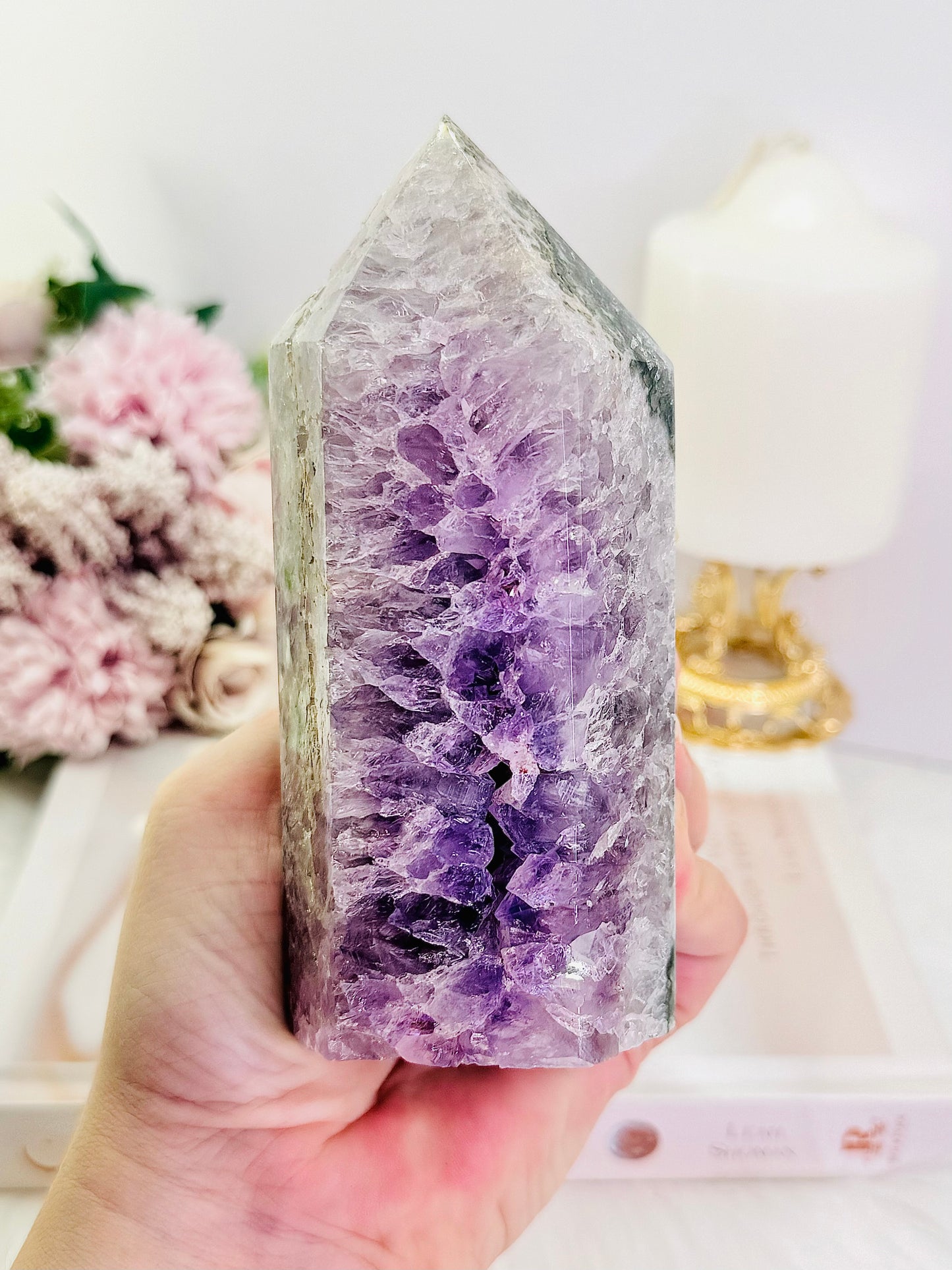 High Grade, Classy & Fabulous Large 14cm Chunky 643gram Druzy Amethyst Tower From Brazil