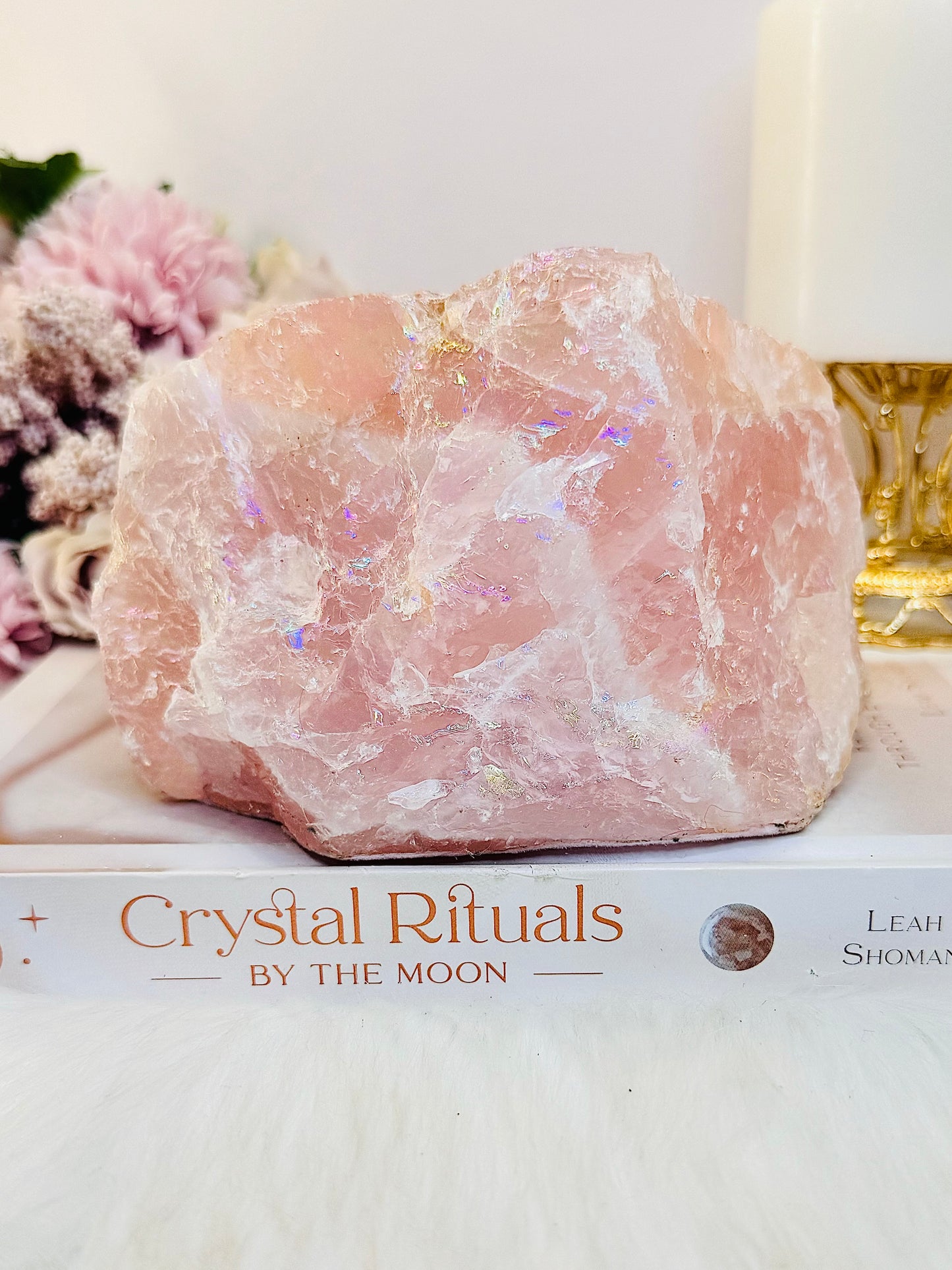 So Pretty!!!! Large Chunky 1.2KG 14cm Angel Aura Rose Quartz Candle Holder