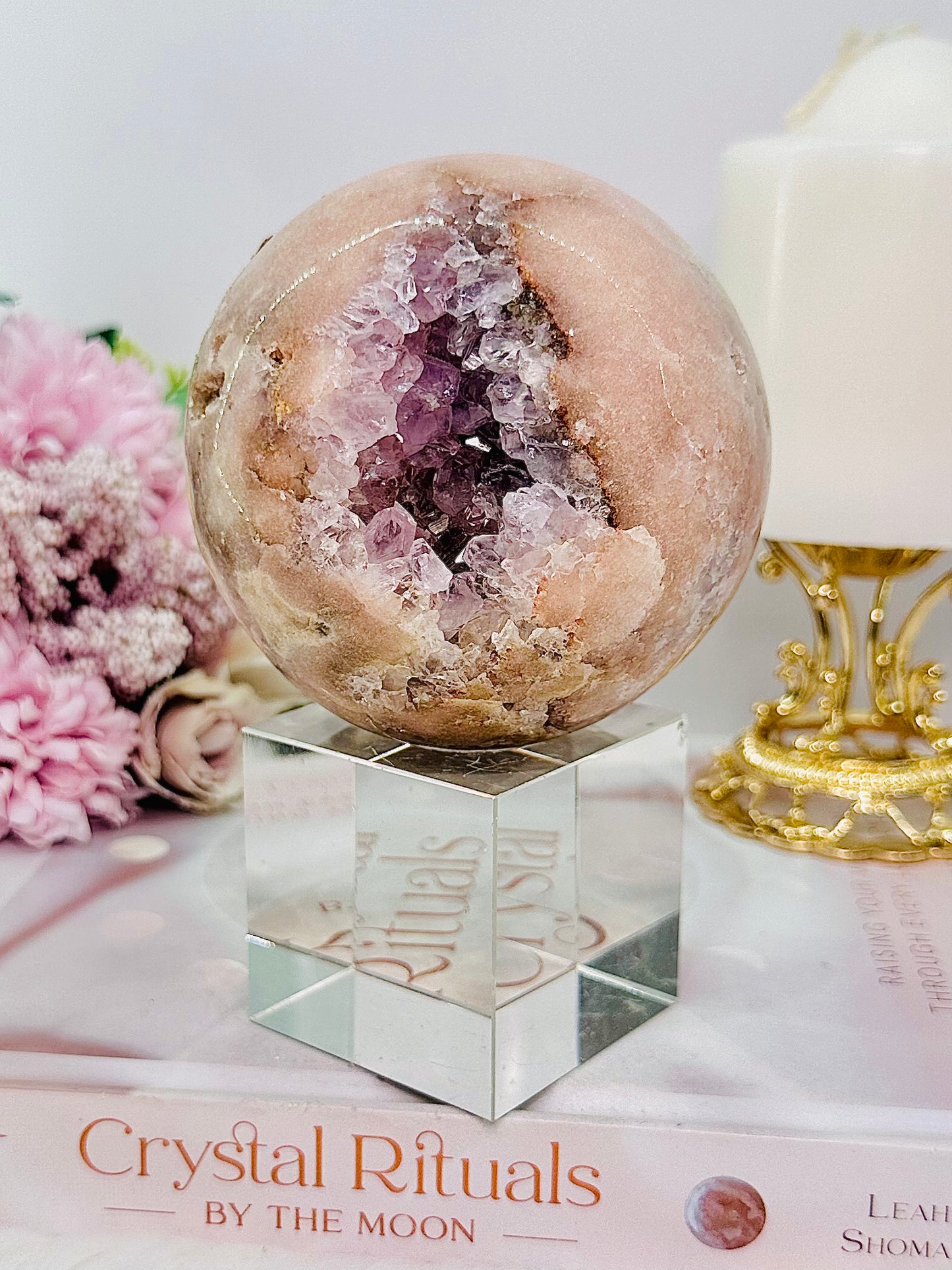 Classy & Absolutely Stunning Large 806gram 9cm Druzy Pink Amethyst Sphere on Silver Stand (glass stand in pic is display only) From Brazil ~ A True Masterpiece