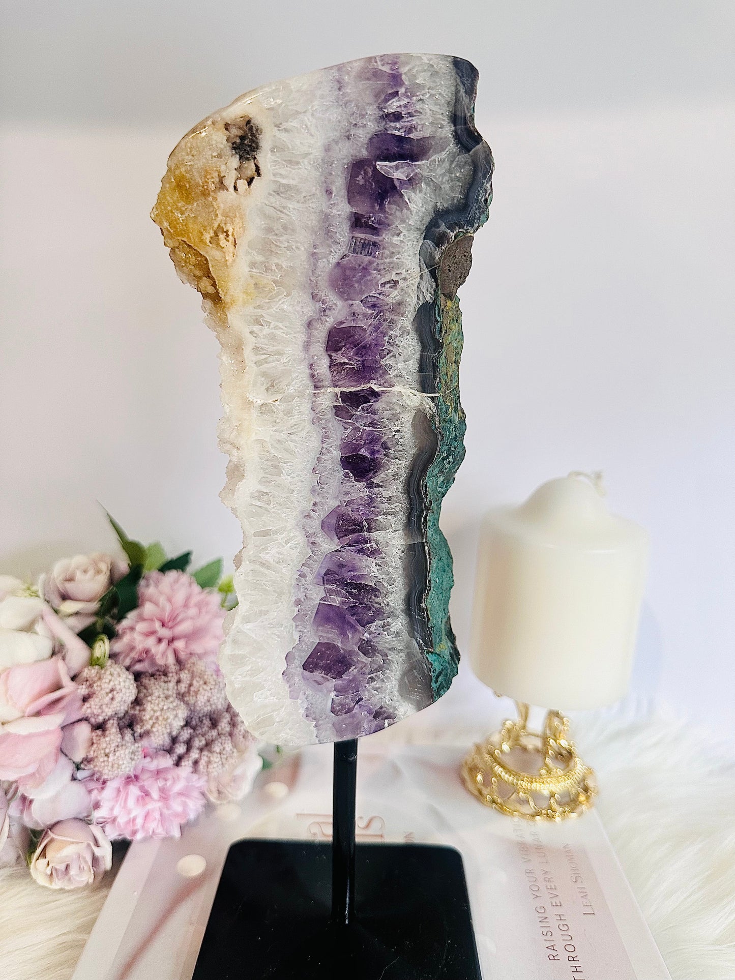 Divine Tall Large 1.34Gram 30cm Sparkling Sugar Druzy Amethyst Chunky Slice On Stand From Brazil
