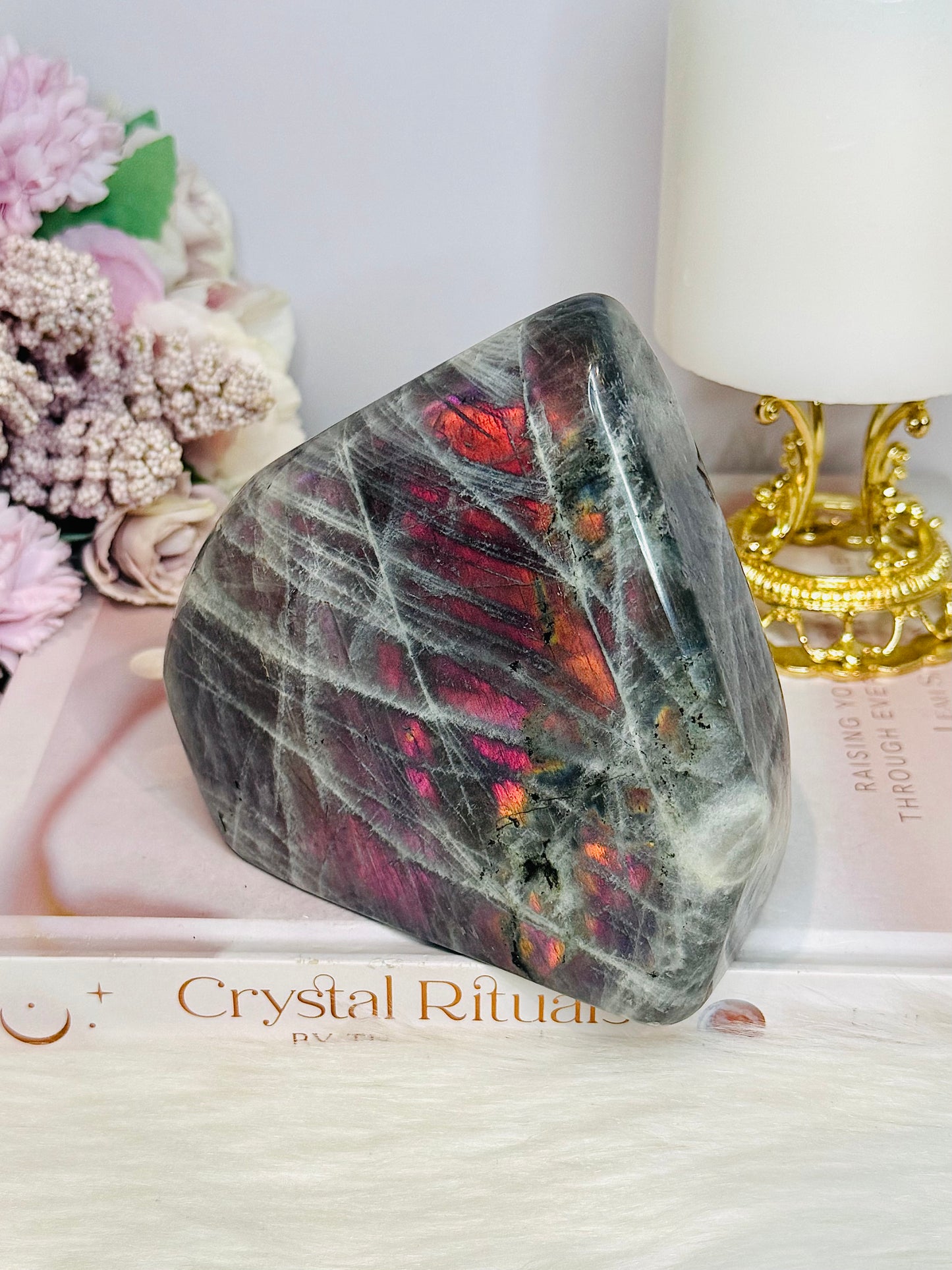 Large Polished Pink & Purple Flash Labradorite Freeform 904g