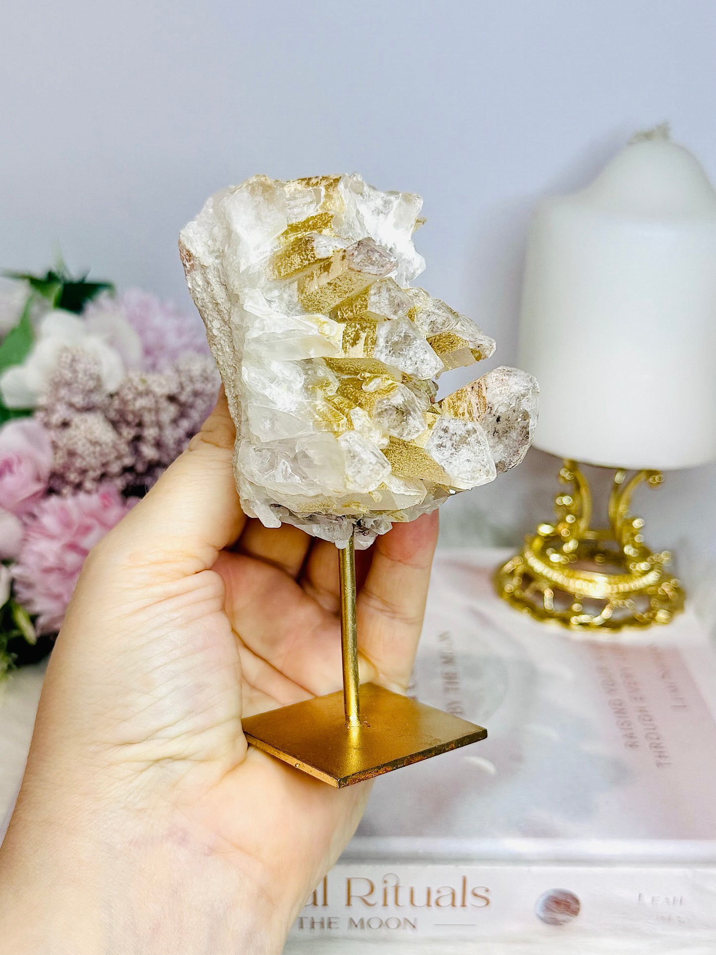 Natural Lithium Cluster Specimen on Gold Stand 12cm 310g