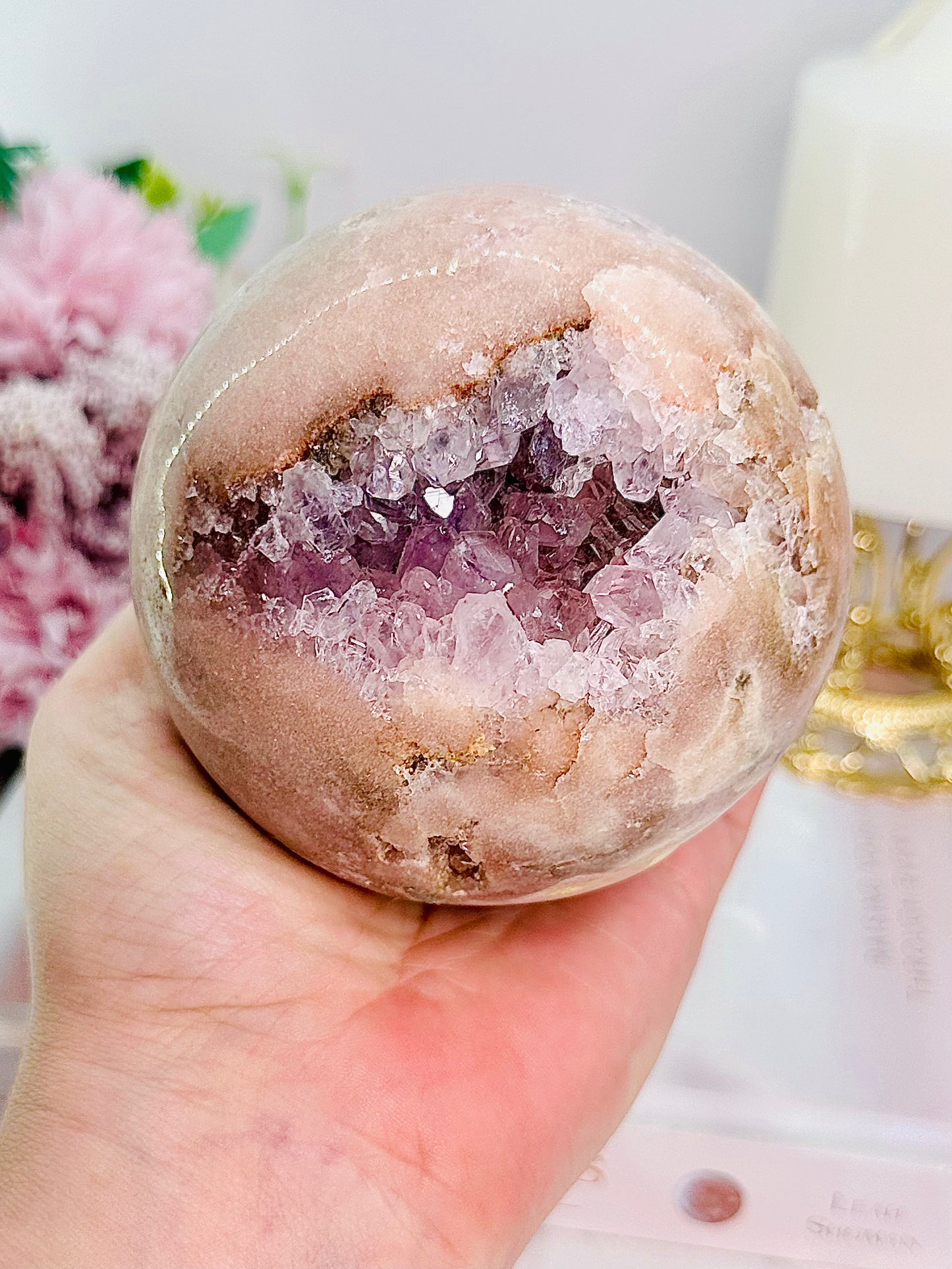 Classy & Absolutely Stunning Large 806gram 9cm Druzy Pink Amethyst Sphere on Silver Stand (glass stand in pic is display only) From Brazil ~ A True Masterpiece
