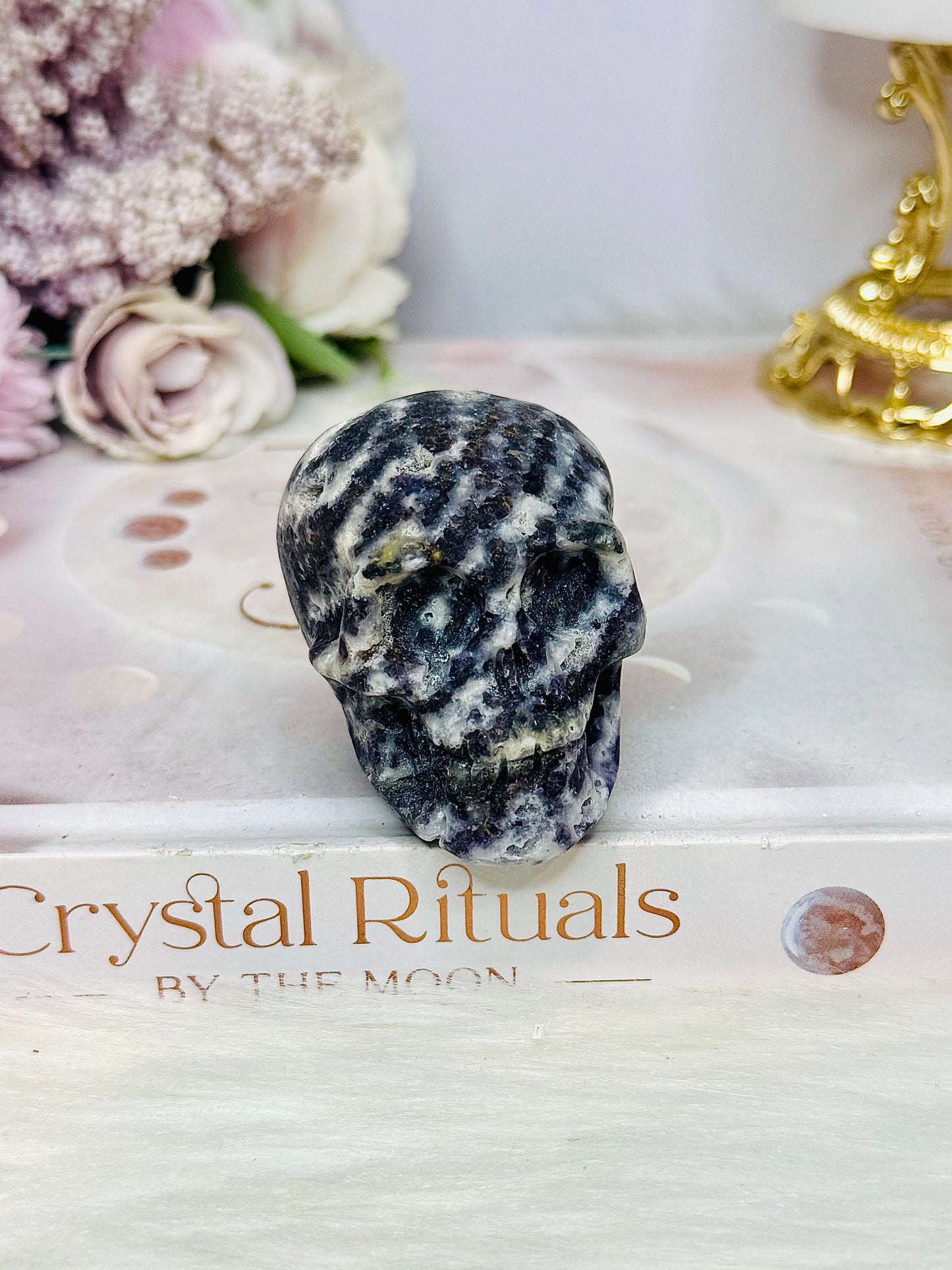 Purple Root Fluorite Carved Skull 6cm