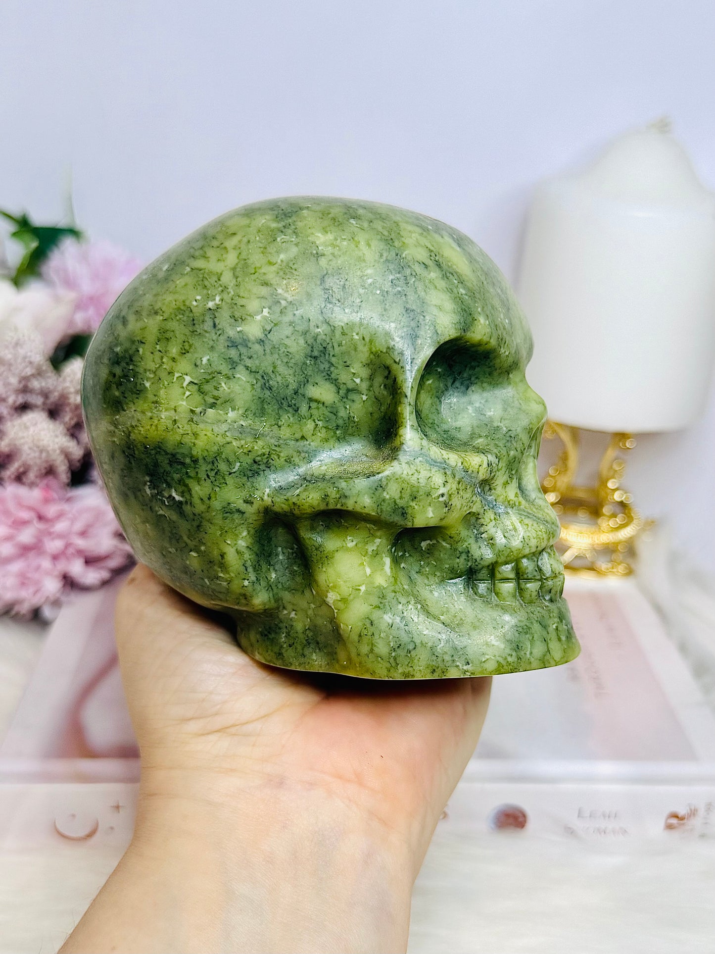 Huge Green Jade Carved Skull 1.25KG