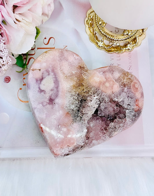 FABULOUS High Grade Pink Amethyst Carved Chunky Heart From Brazil with Incredible Crystallisation 558grams