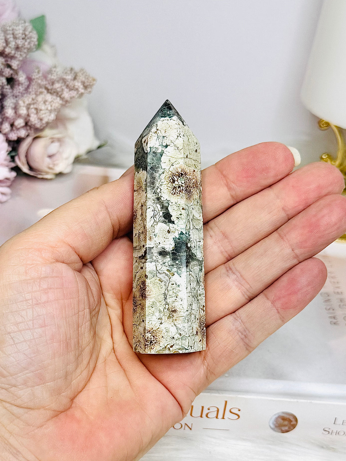 Green Sakura Agate Tower 9cm