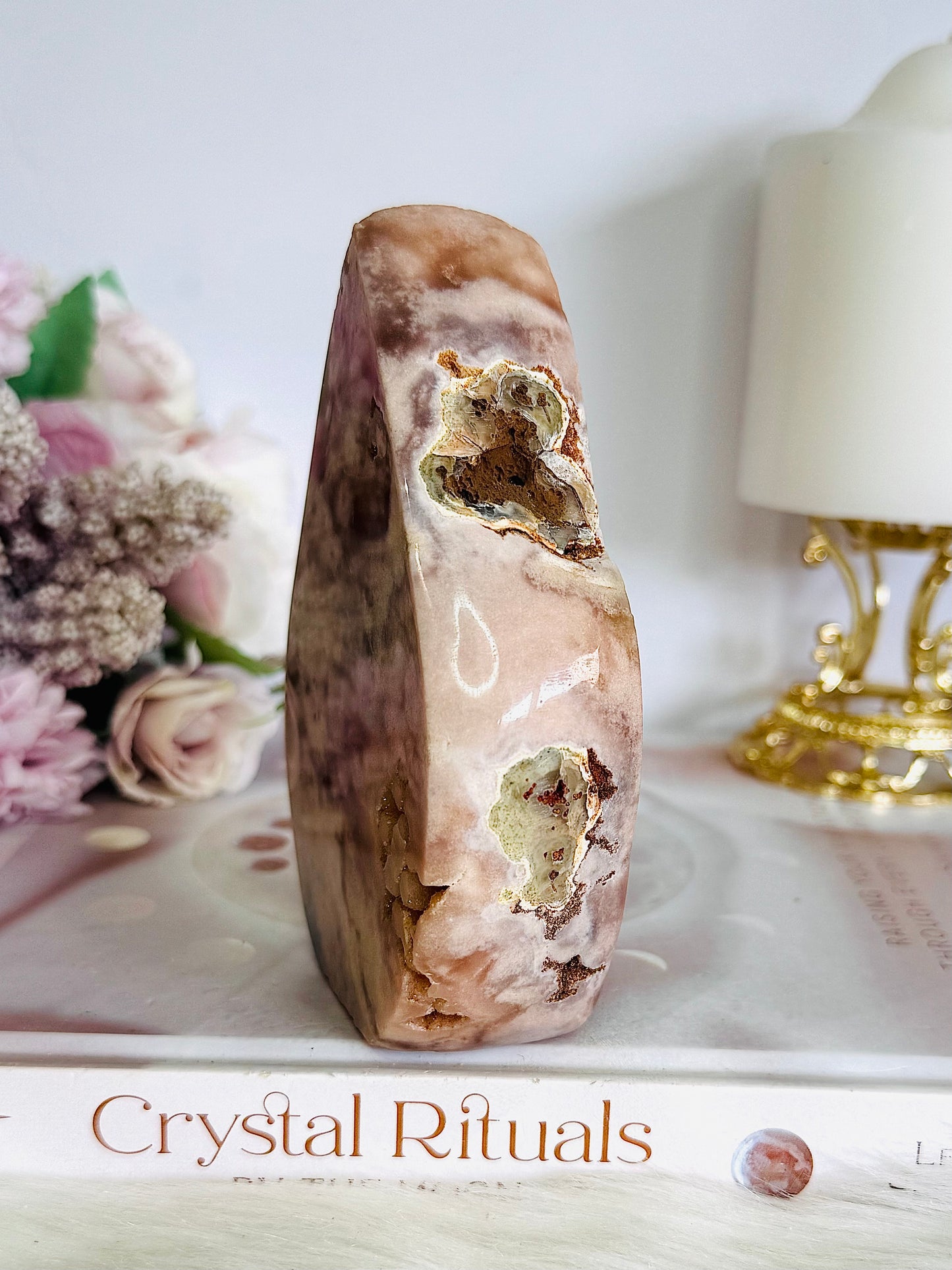 Pink Amethyst Druzy Carved Flame | Freeform 12cm